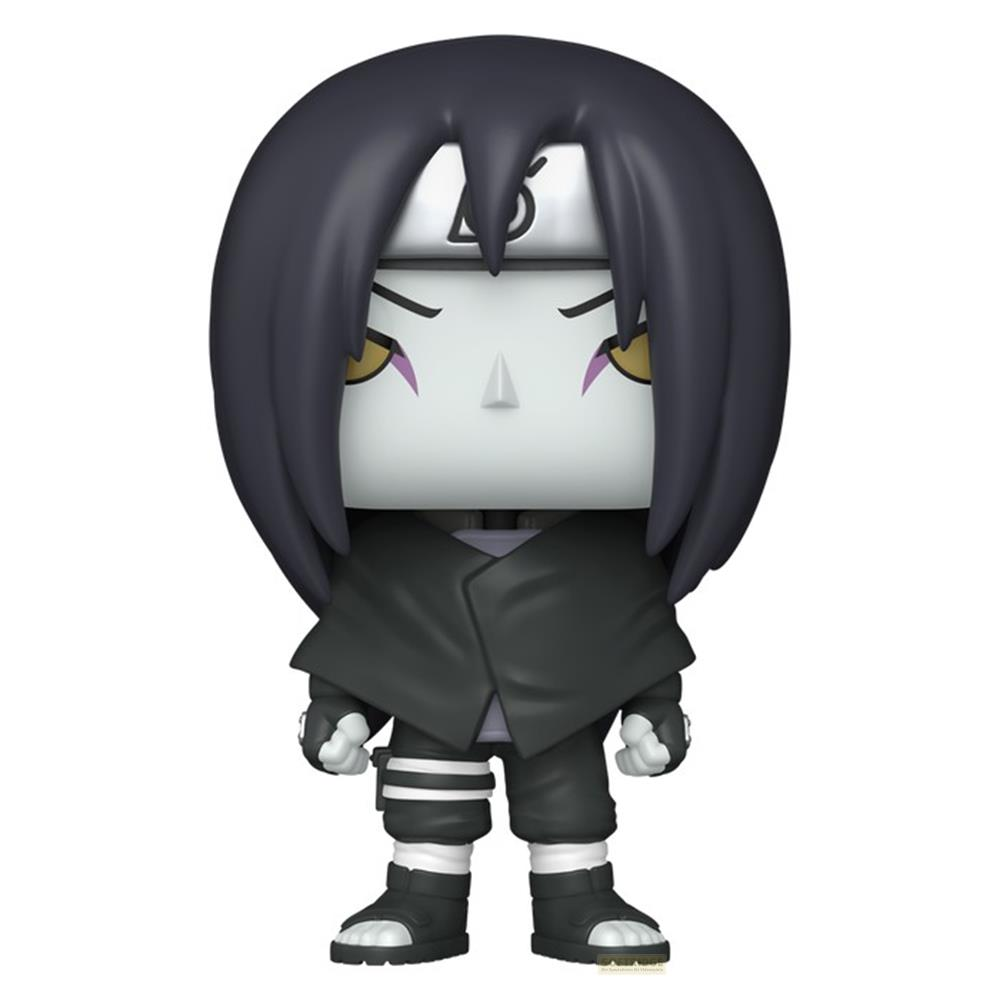 Eine Funko Pop Figur von Orochimaru mit dunklem Haar, weißem Gesicht und schwarzem Outfit.