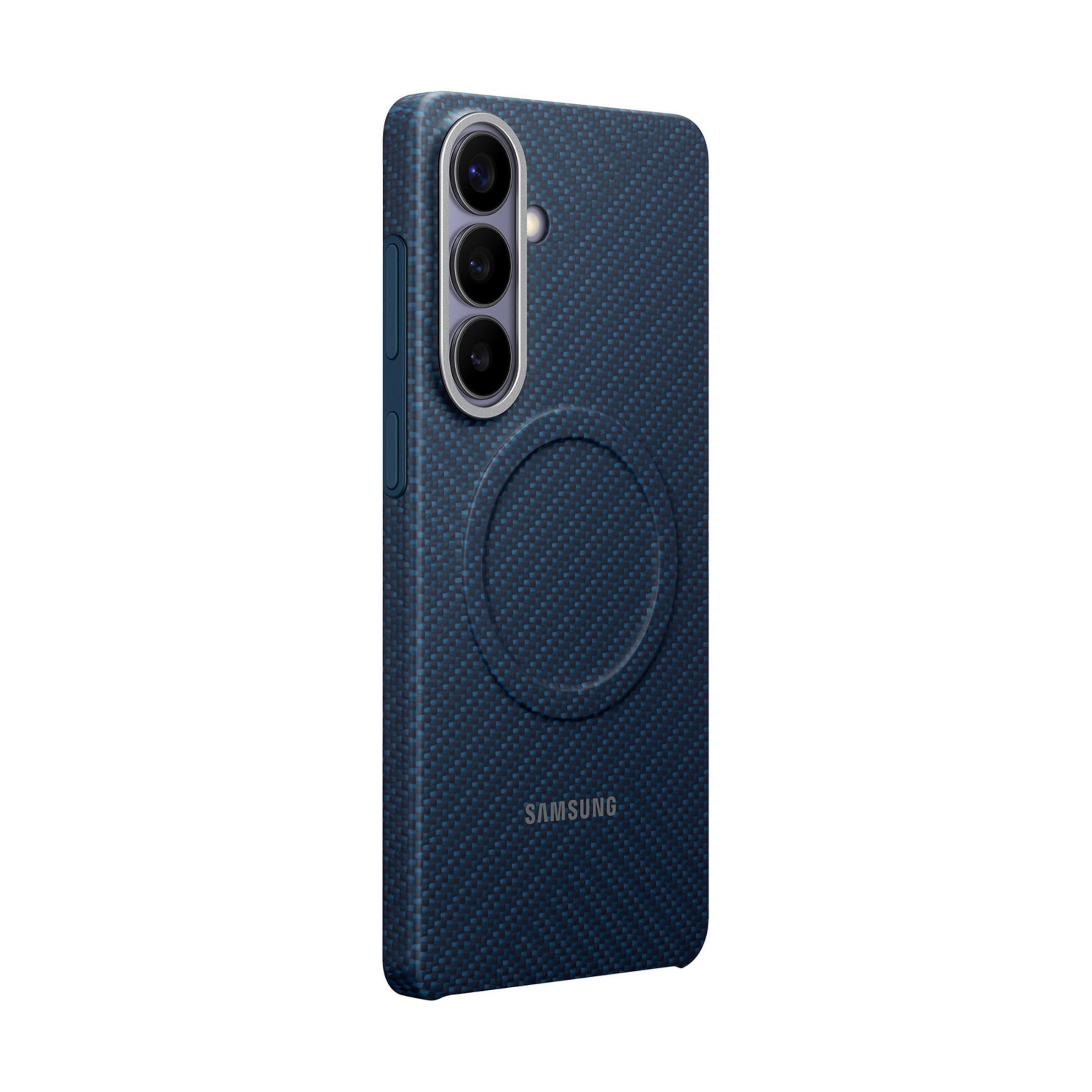 Dunkelblaues Handycover mit Kameras und Samsung-Logo.