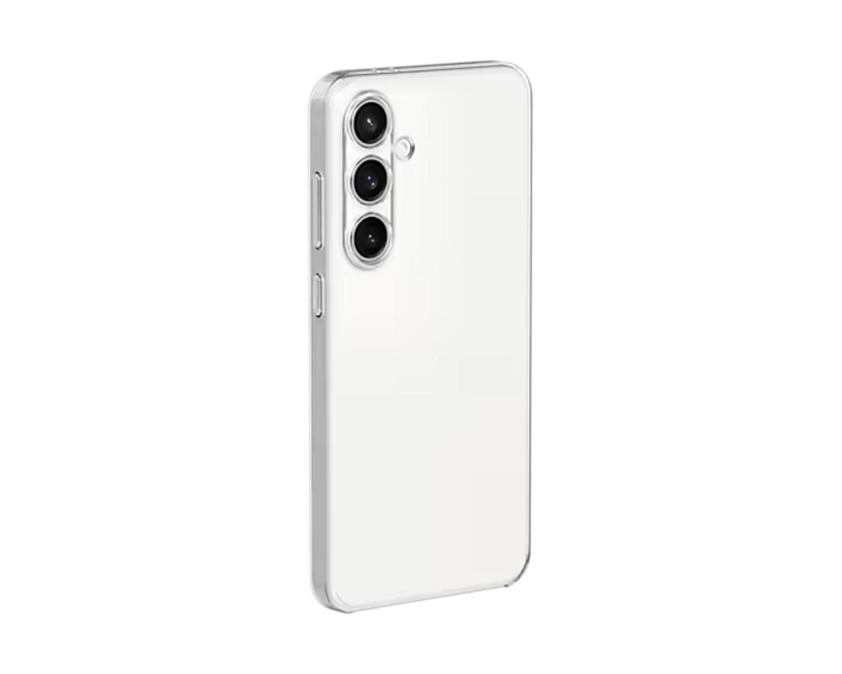 Une coque de téléphone transparente avec trois caméras au dos.