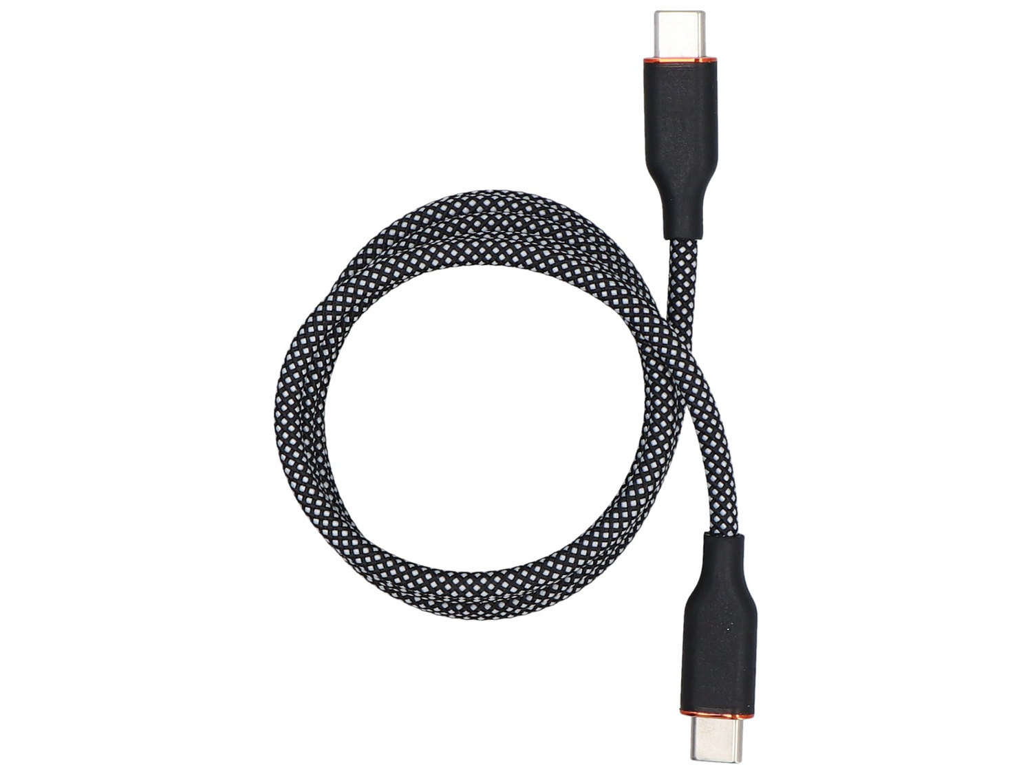 Czarno-biały kabel USB-C z dwoma złączami.