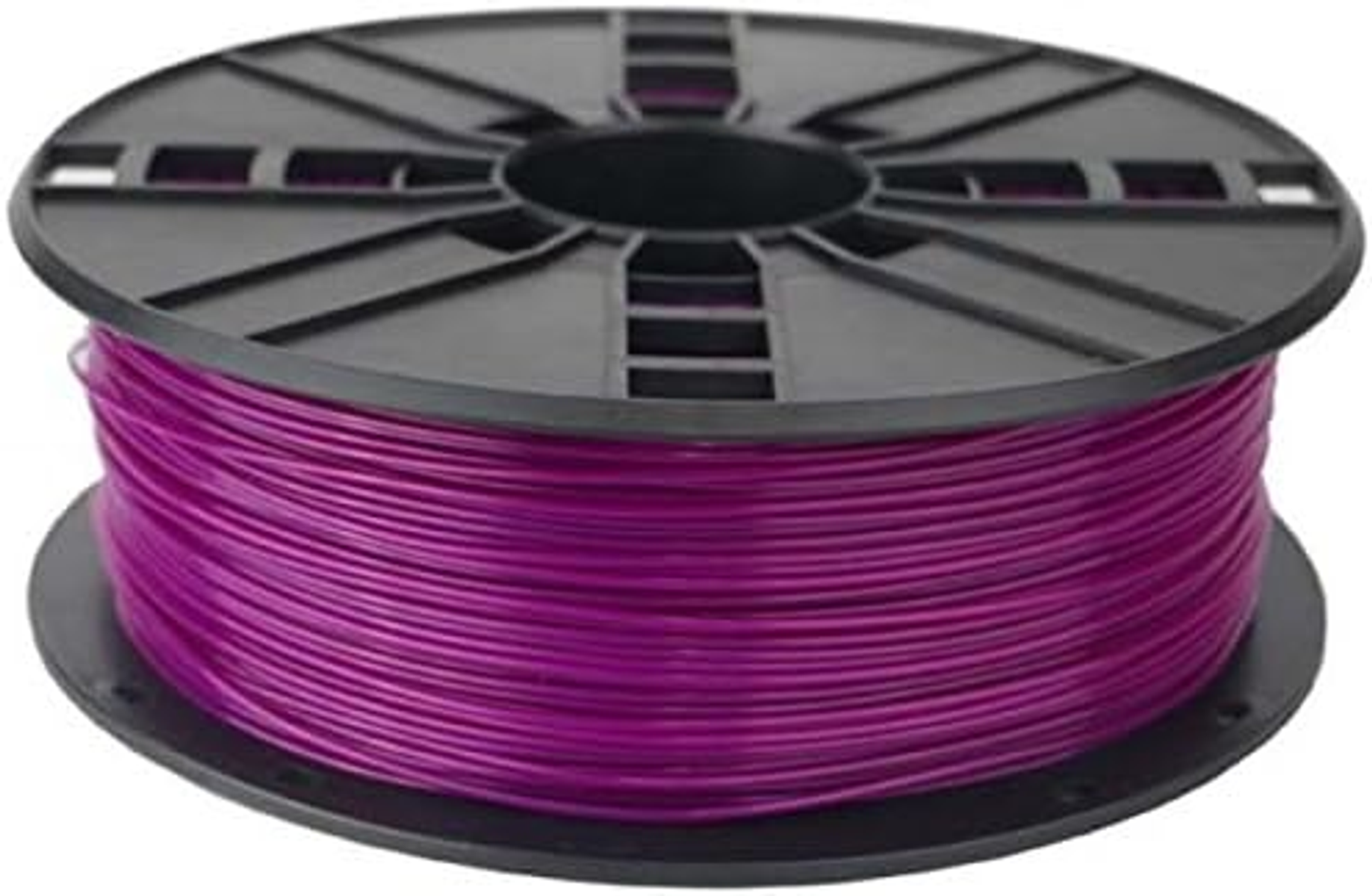 Eine Spule mit violettem 3D-Druckfilament, das eng aufgewickelt ist.