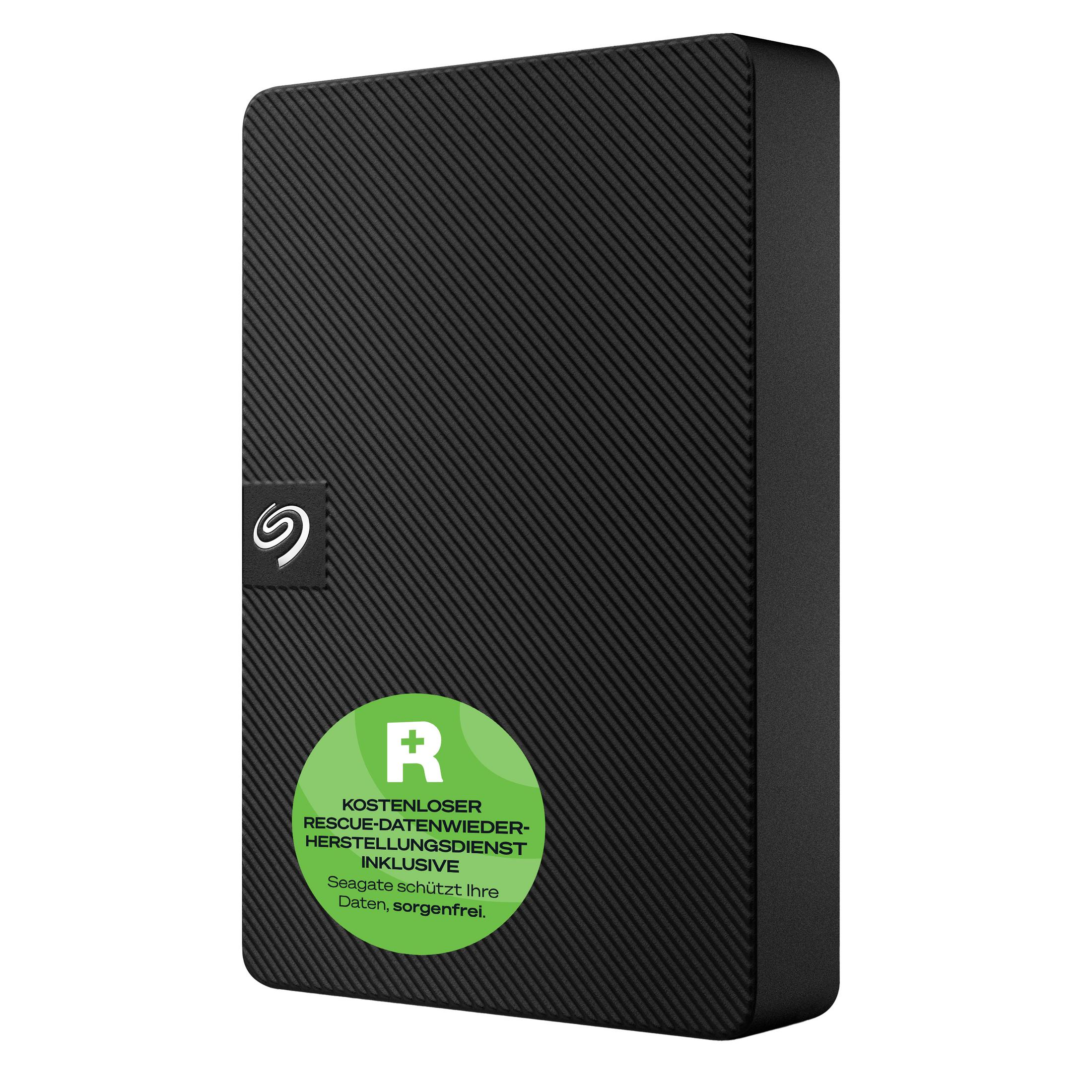 Hard disk esterno nero con motivo a coste e logo Seagate.