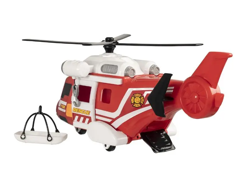 Czerwony i biały helikopter ratunkowy z noszami.
