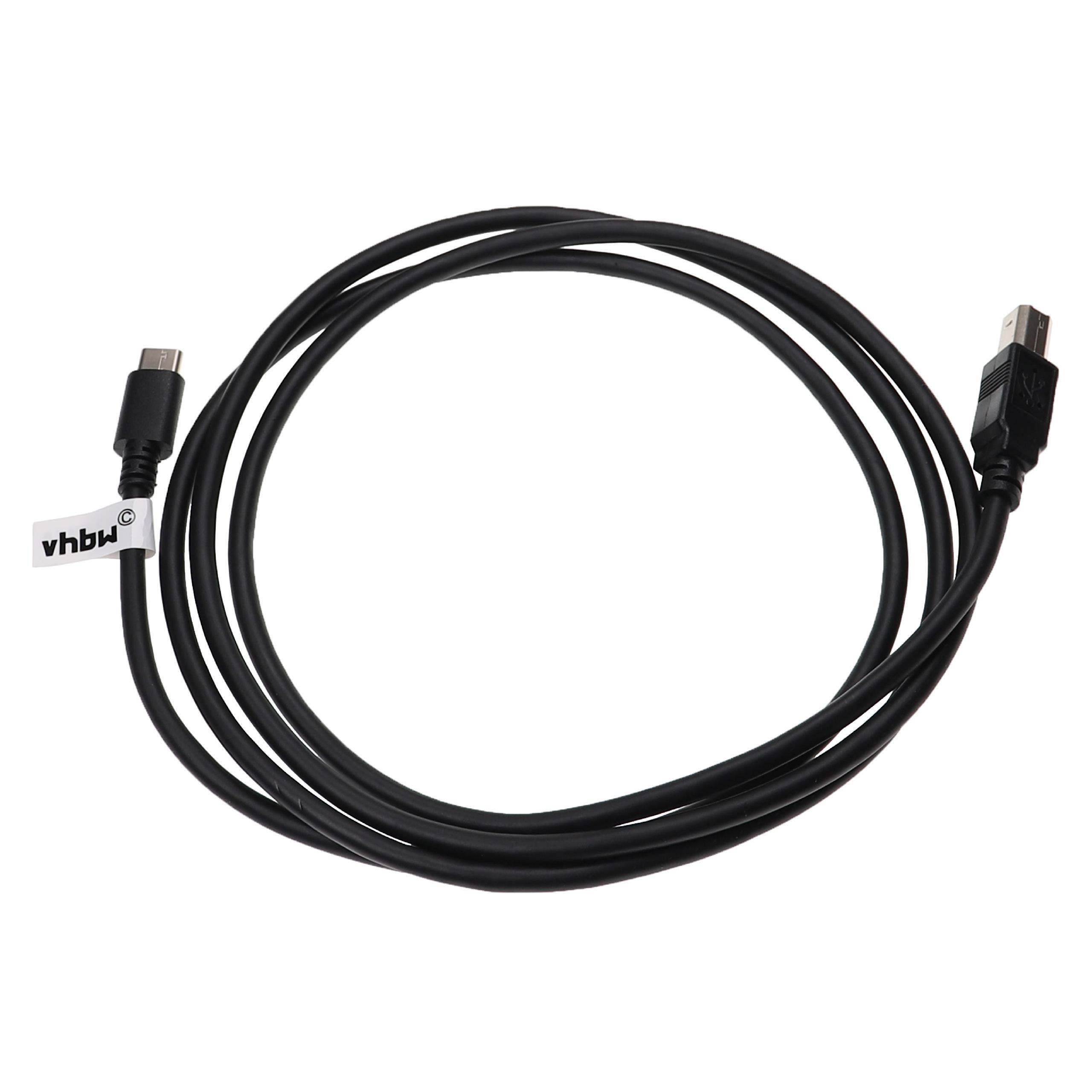 Ein schwarzes USB-Kabel mit Typ-C- und USB-A-Anschlüssen auf weißem Hintergrund.