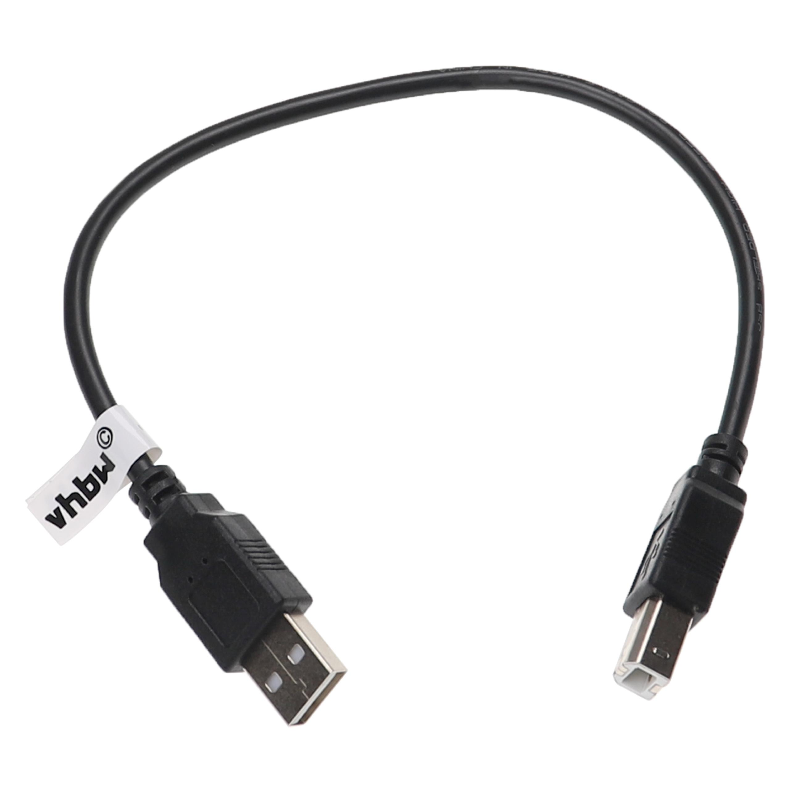Ein schwarzes USB-Kabel mit einem Standard-USB-A-Stecker und einem rechteckigen Stecker.
