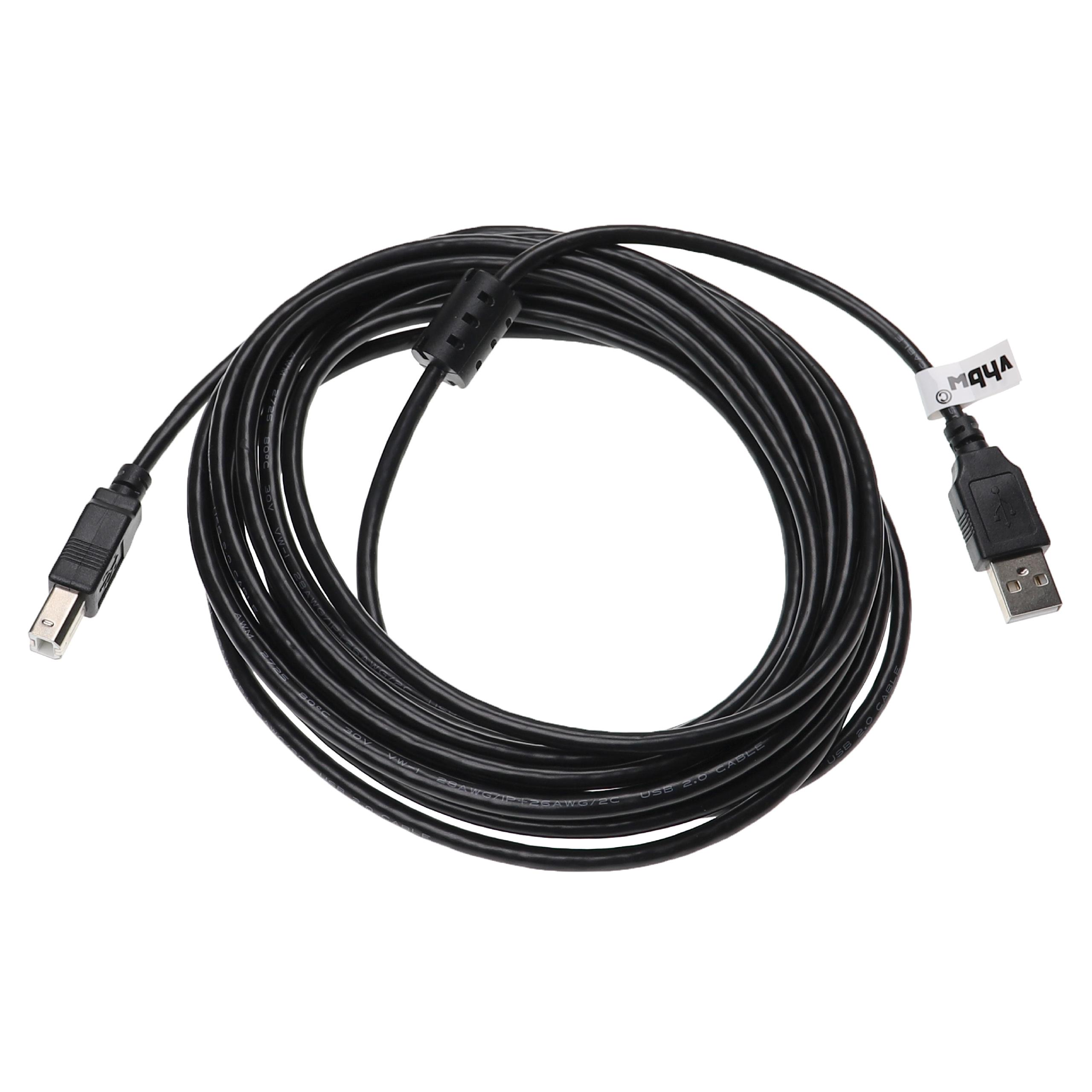 Schwarzes USB 2.0 Kabel mit zwei Anschlüssen und einem Ferritkern.