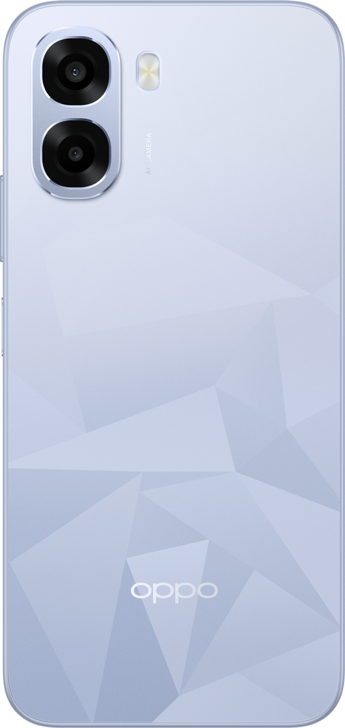 Retro di uno smartphone azzurro con due fotocamere e il logo Oppo.