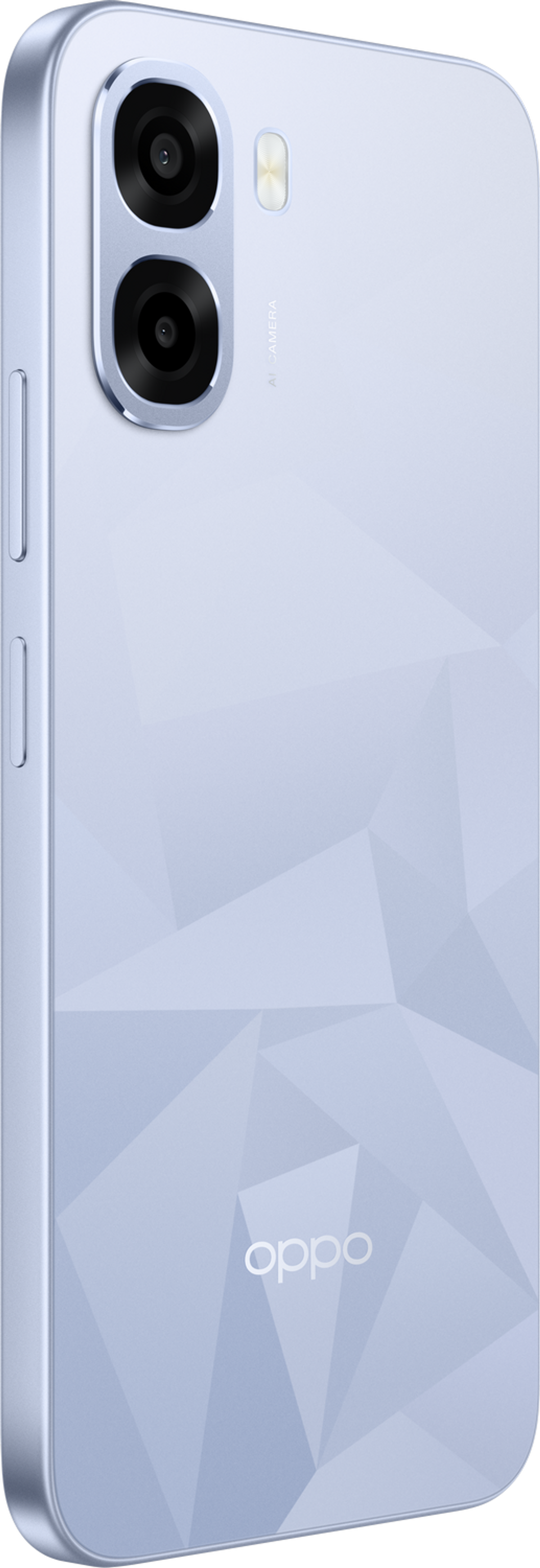 Retro di uno smartphone azzurro con due fotocamere e logo OPPO.