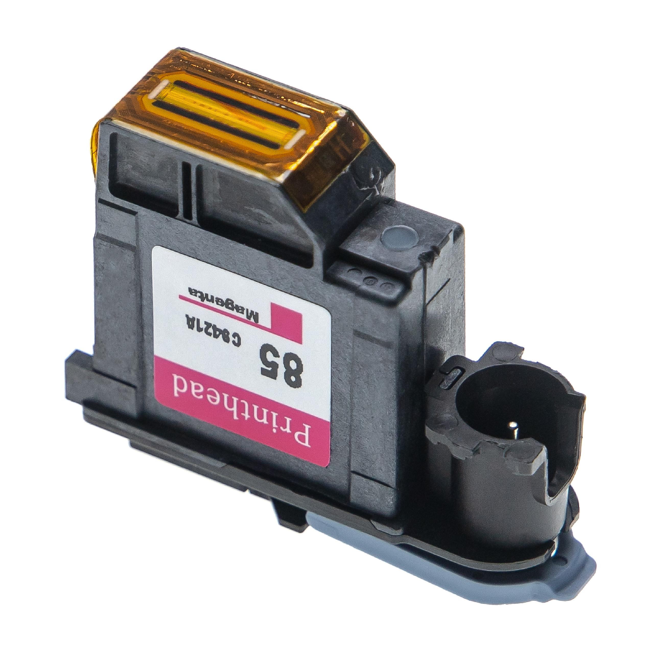 Eine schwarze Tintenpatrone mit einem magentafarbenen Etikett: 'Printhead 85 C9421A'.