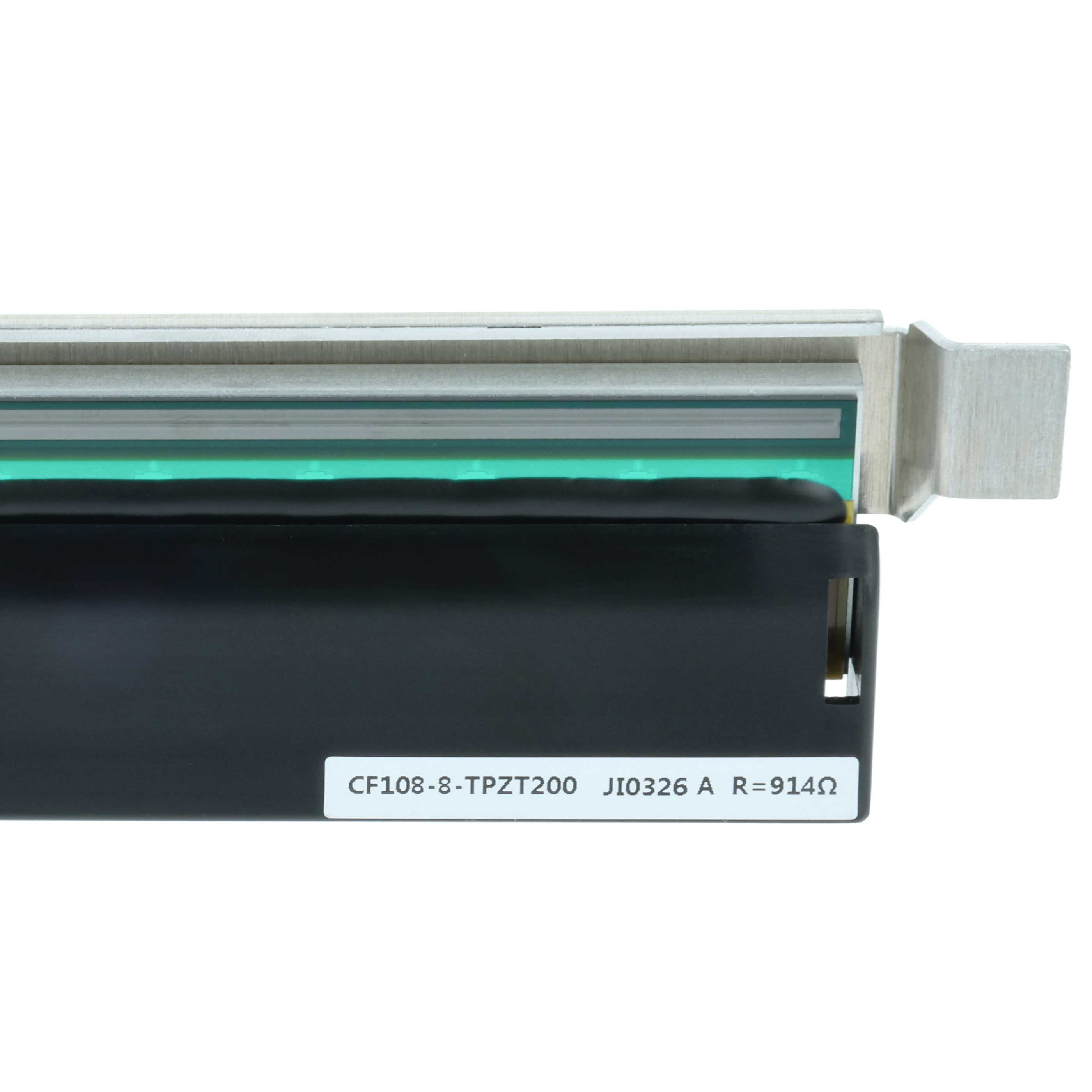Silbernes Gehäuse mit schwarzem Teil und grüner Leiste. Beschriftung: CF108-8-TPZT200 JIO326 A R=914Ω.