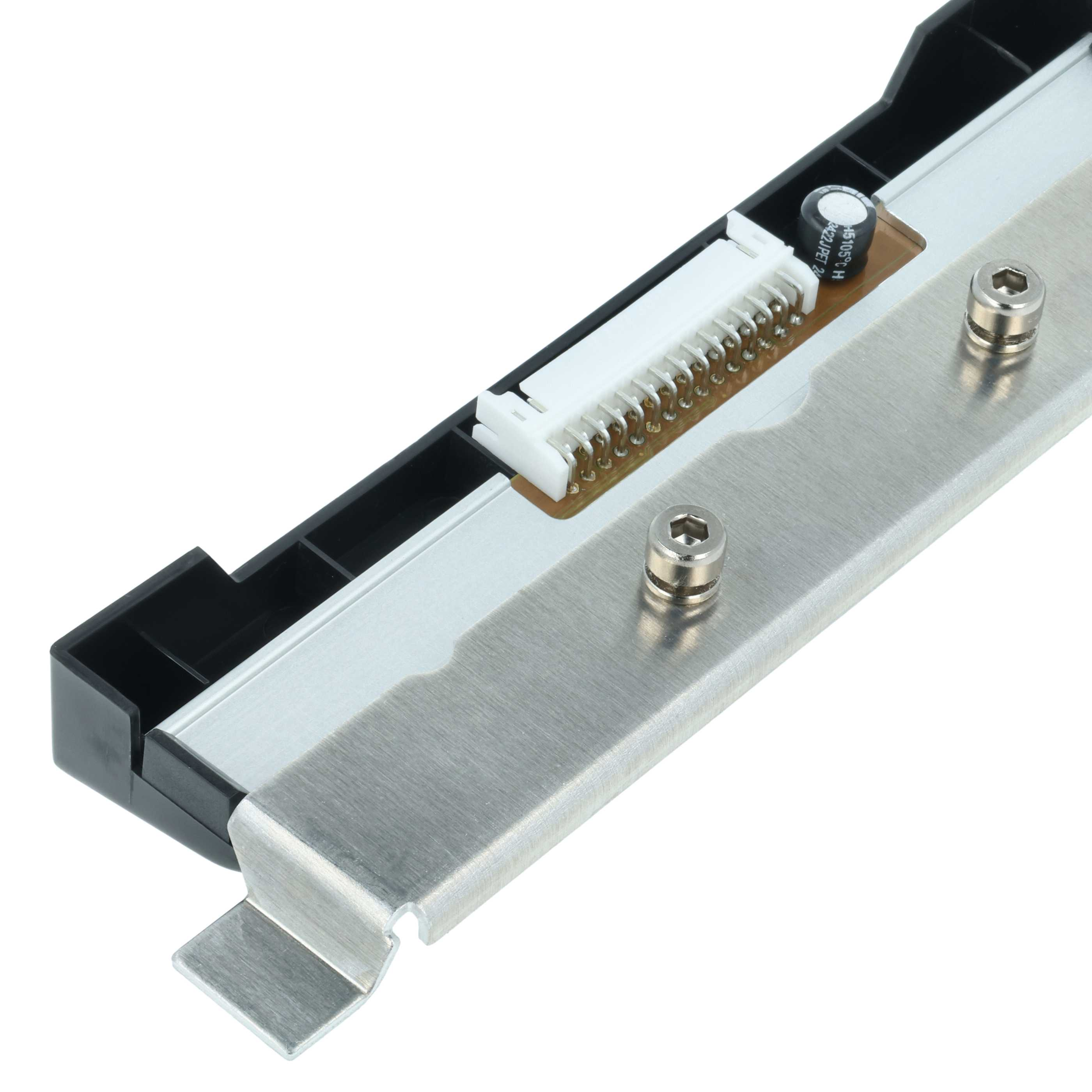 Elektronikkomponente mit Metallgehäuse und schwarzem Kunststoffteil.