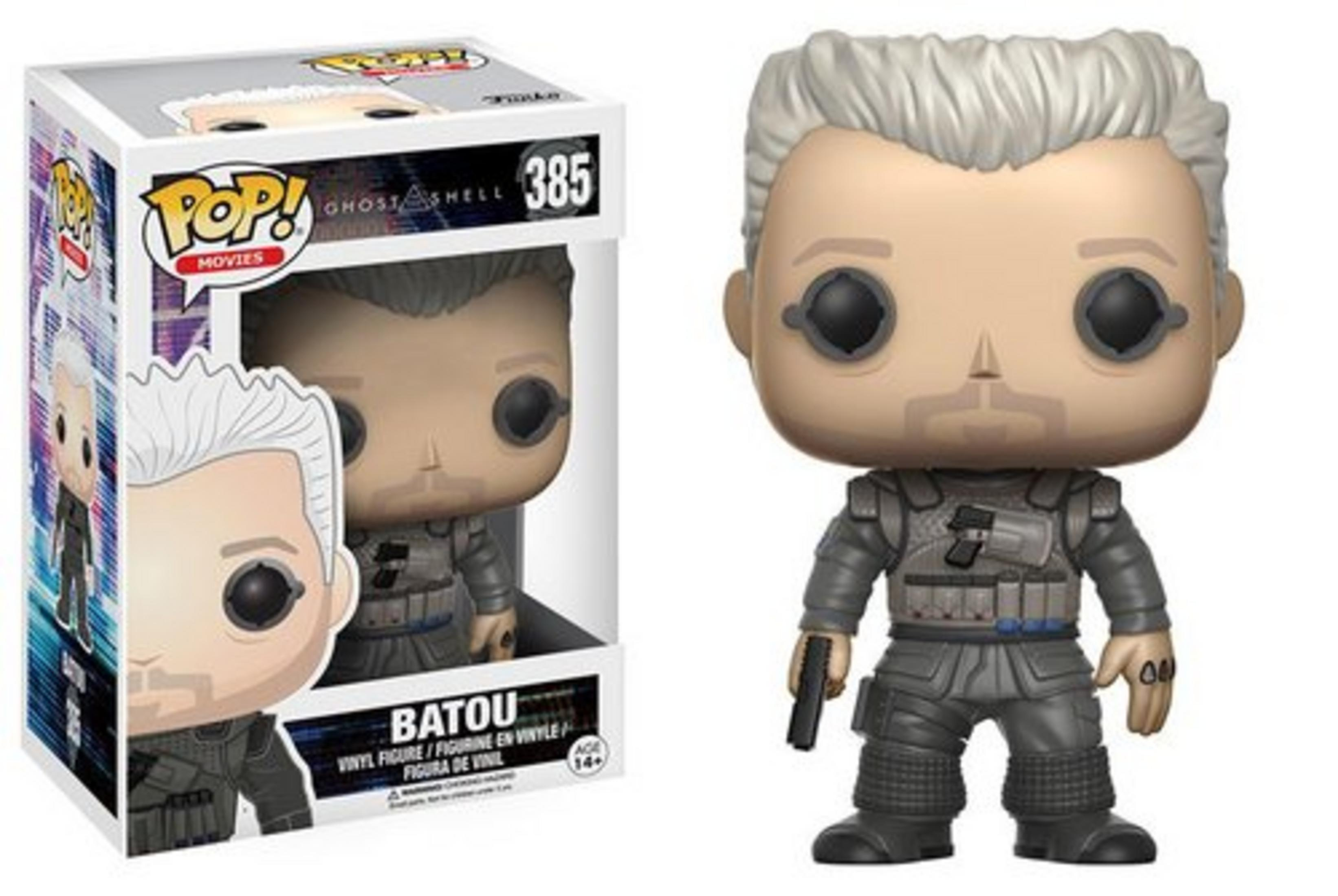 Action figure Funko Pop di Batou da Ghost in the Shell, in abiti grigi.