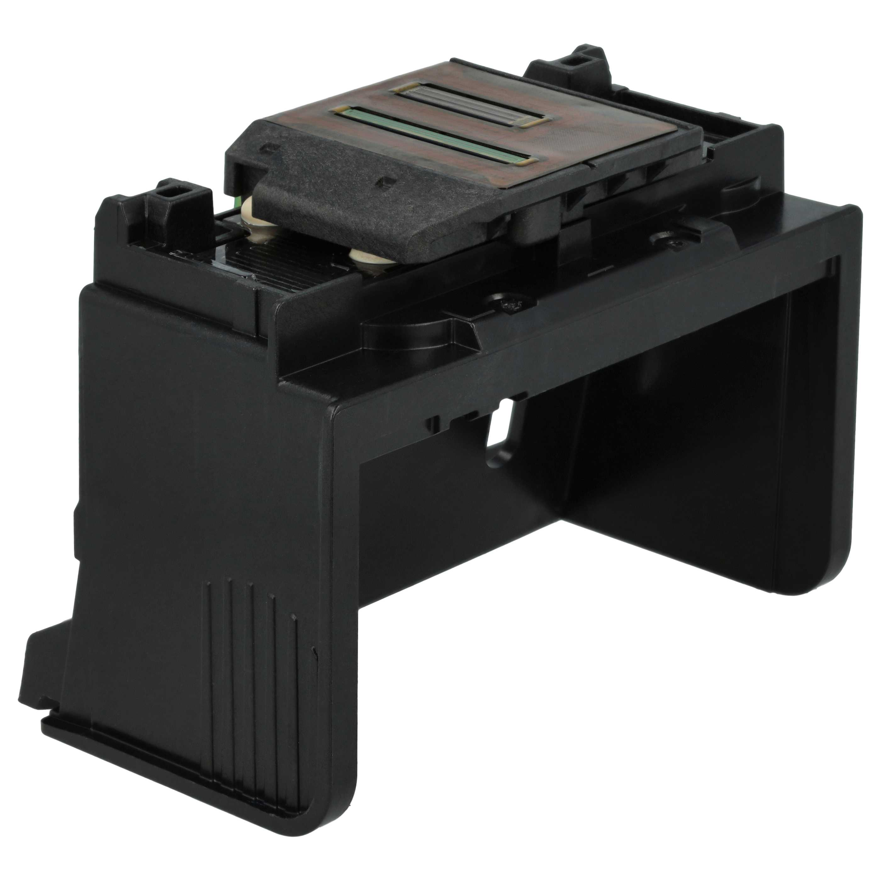 Ein schwarzer Drucker-Druckkopf mit zwei grünen und einer kupferfarbenen Schlitzplatte.