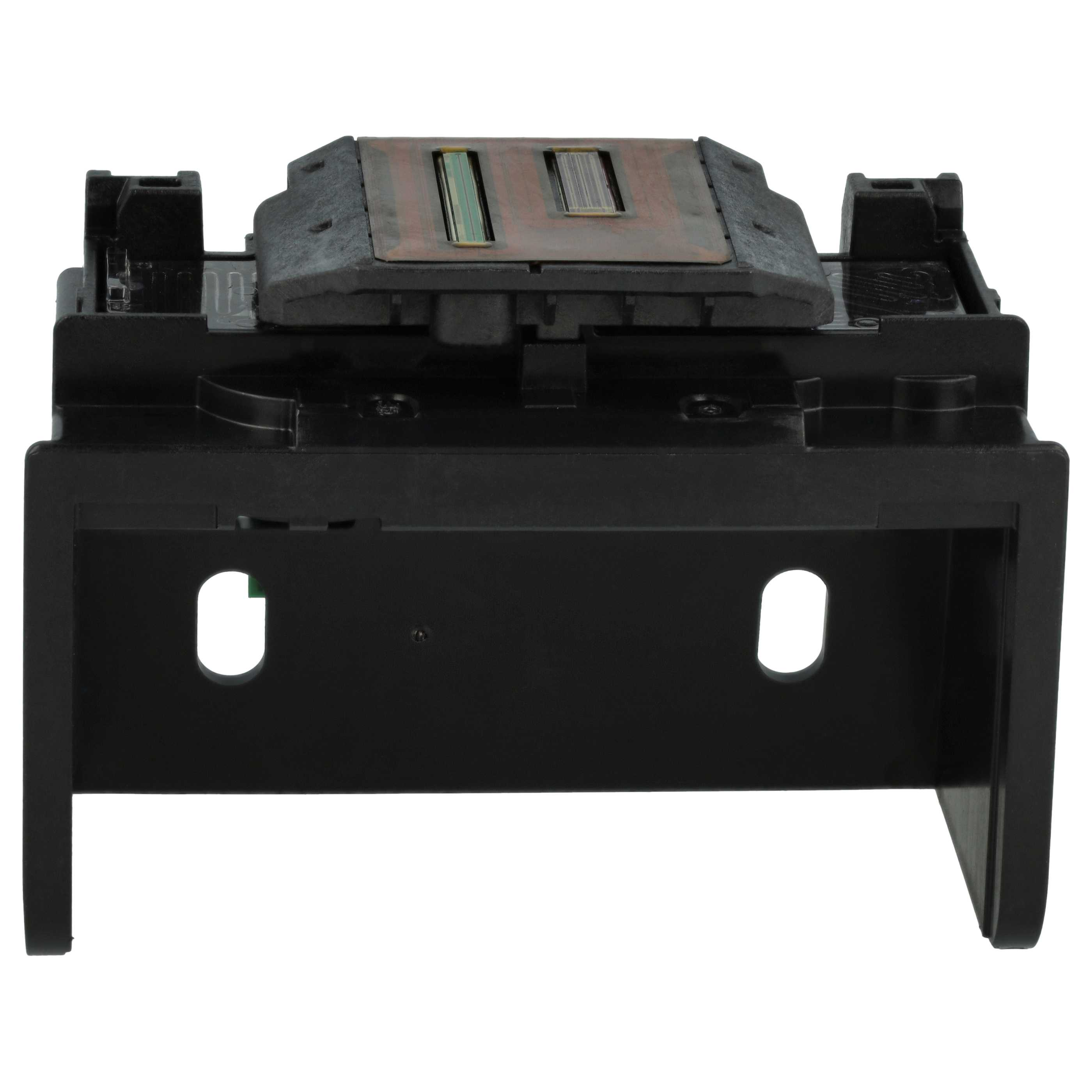 Ein schwarzer Drucker-Druckkopf mit zwei grünen und silbernen Streifen oben.