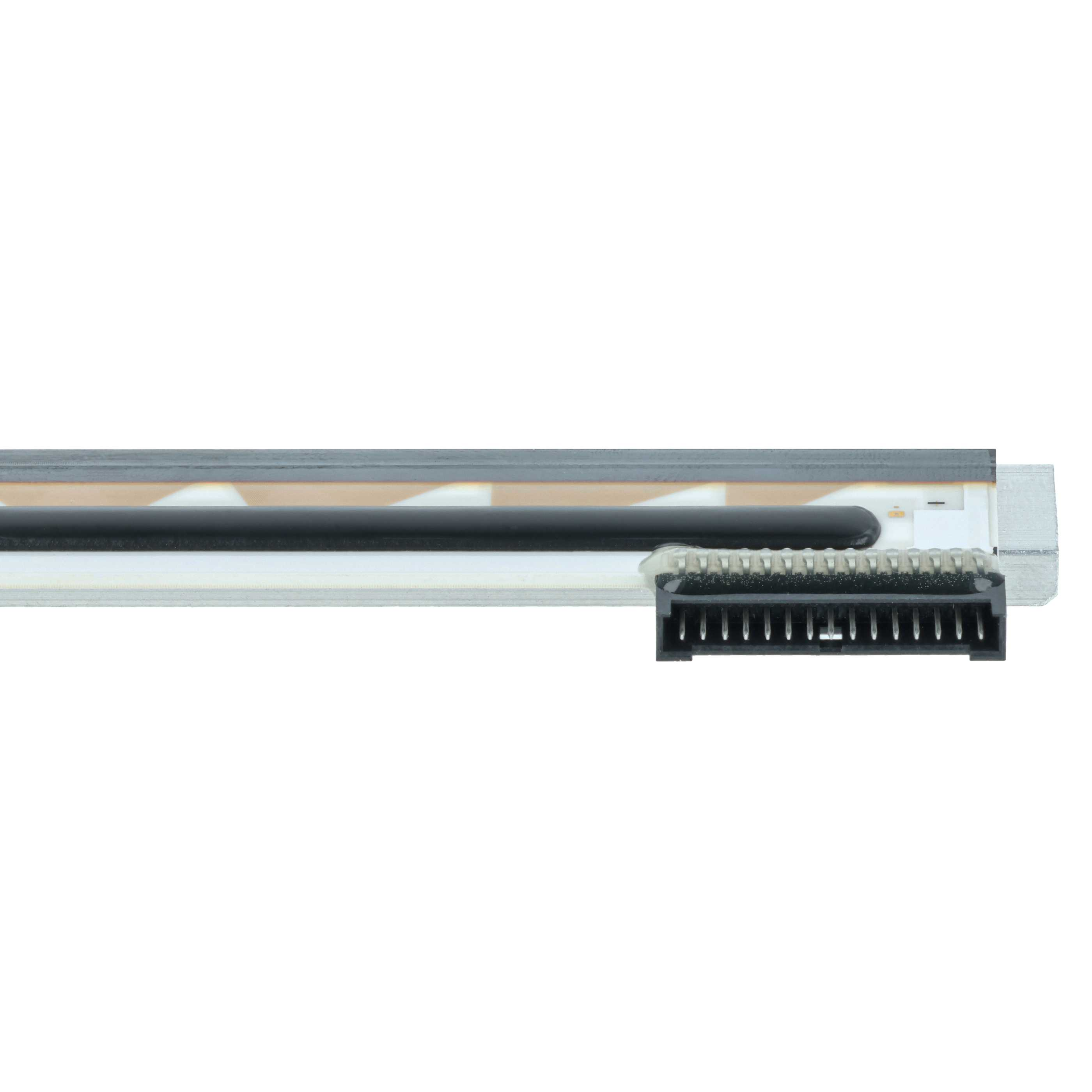 Flacher Druckkopf mit schwarzem Stecker und Leiterbahnen.