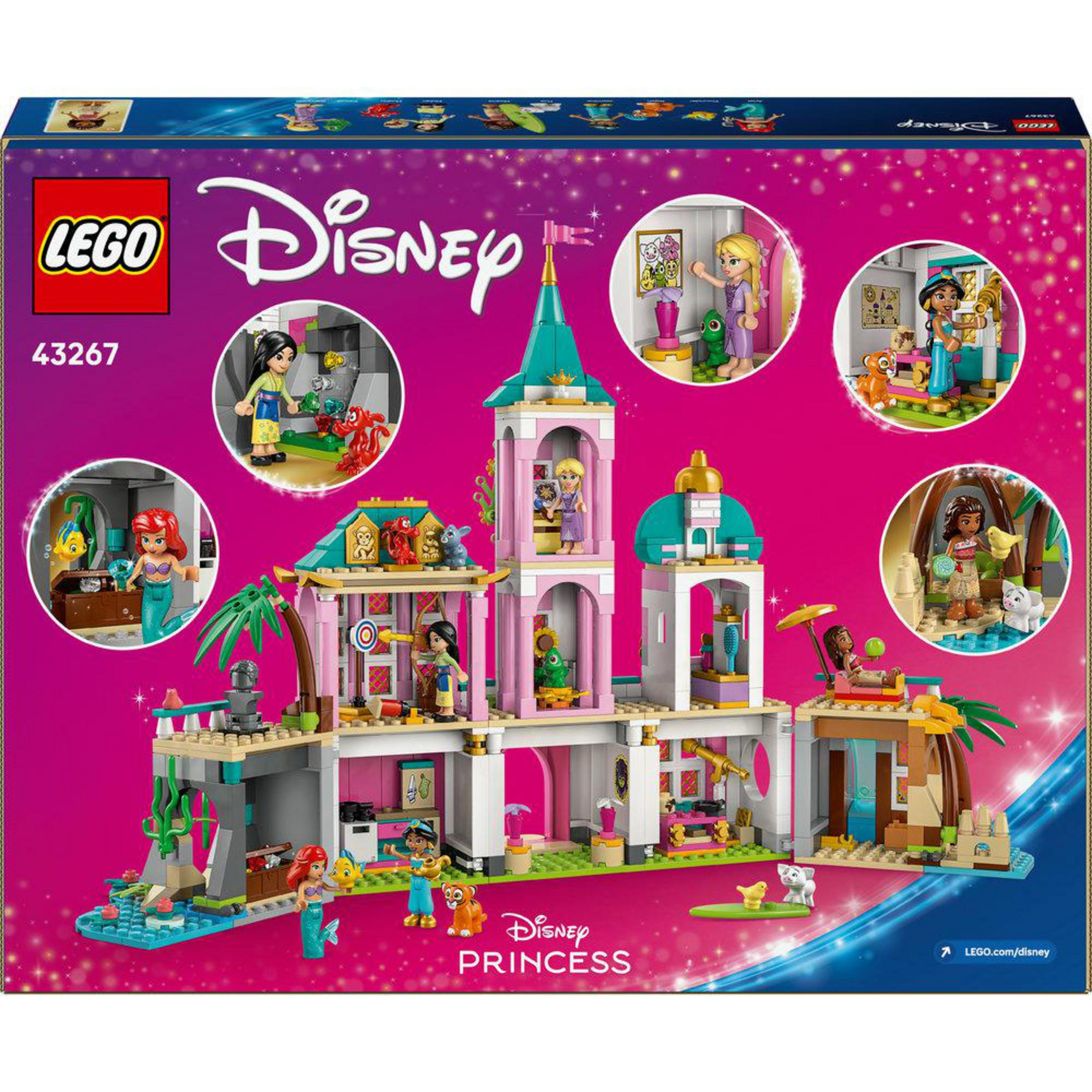 Castillo LEGO Disney con las princesas Ariel, Jasmine, Mulan y Moana.