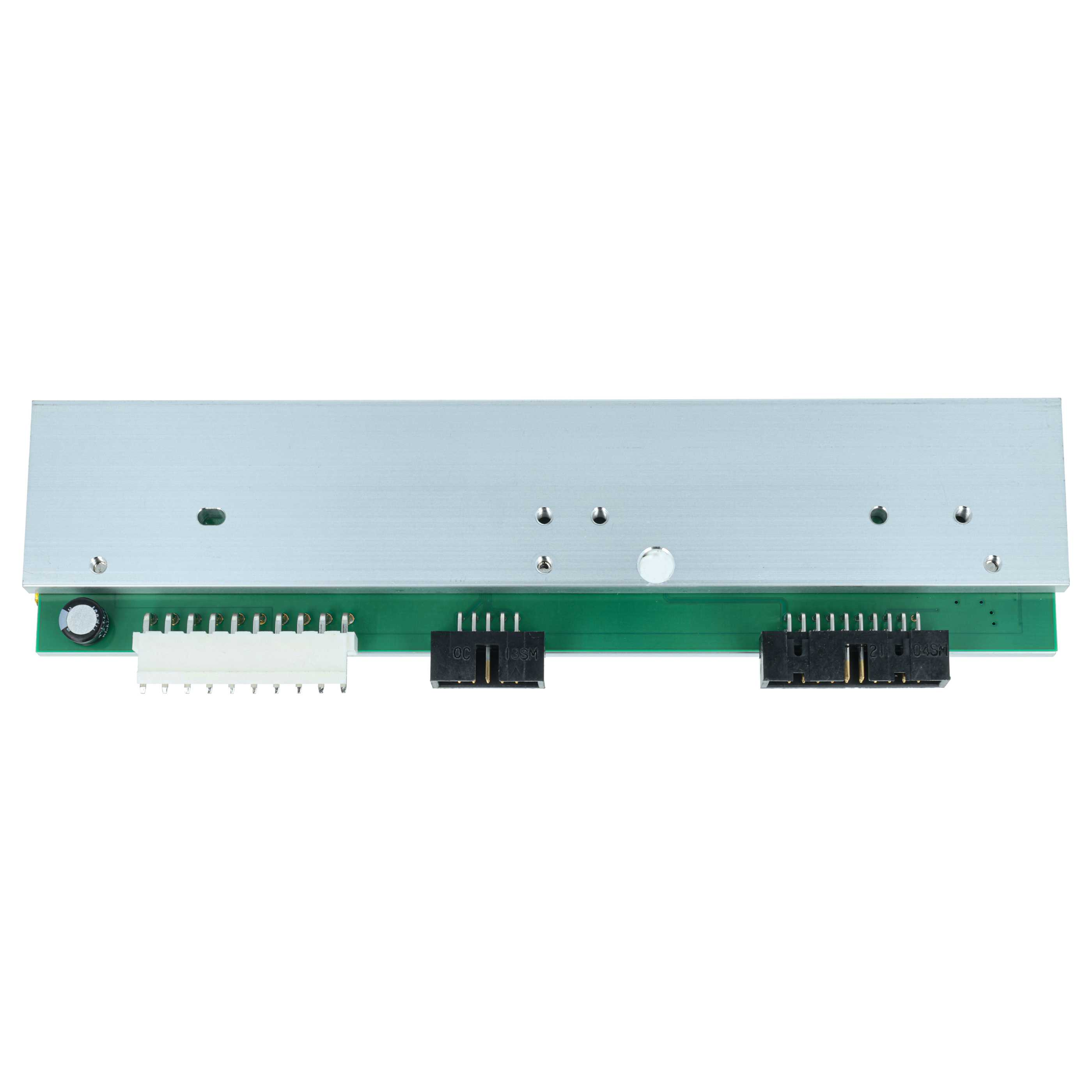 Ein Längs-Elektronikboard mit Kühlkörper, Anschlüssen und Kondensator.
