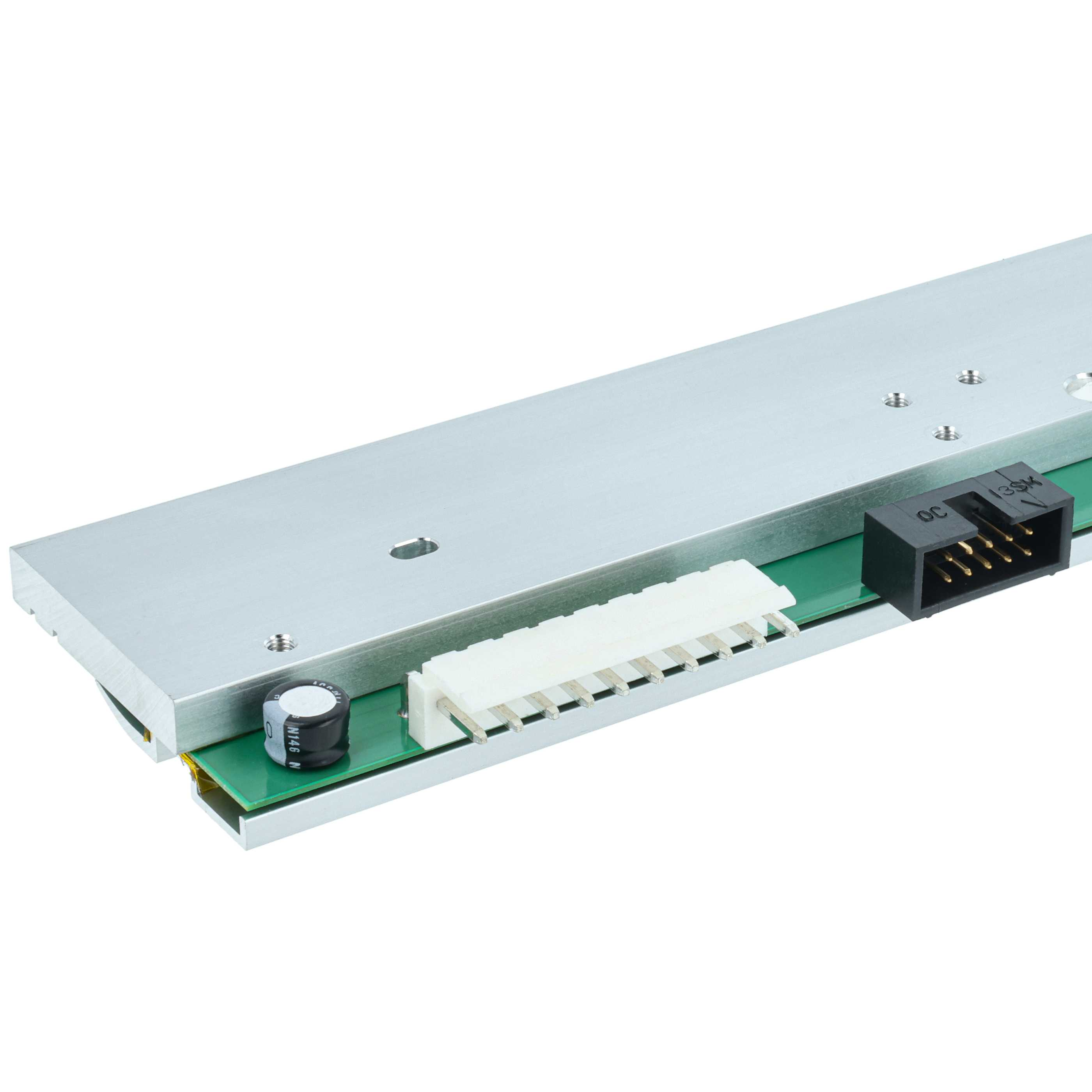 Ein Leiterplattenmodul mit Aluminiumkühlkörper, Kondensator und Steckverbindern.