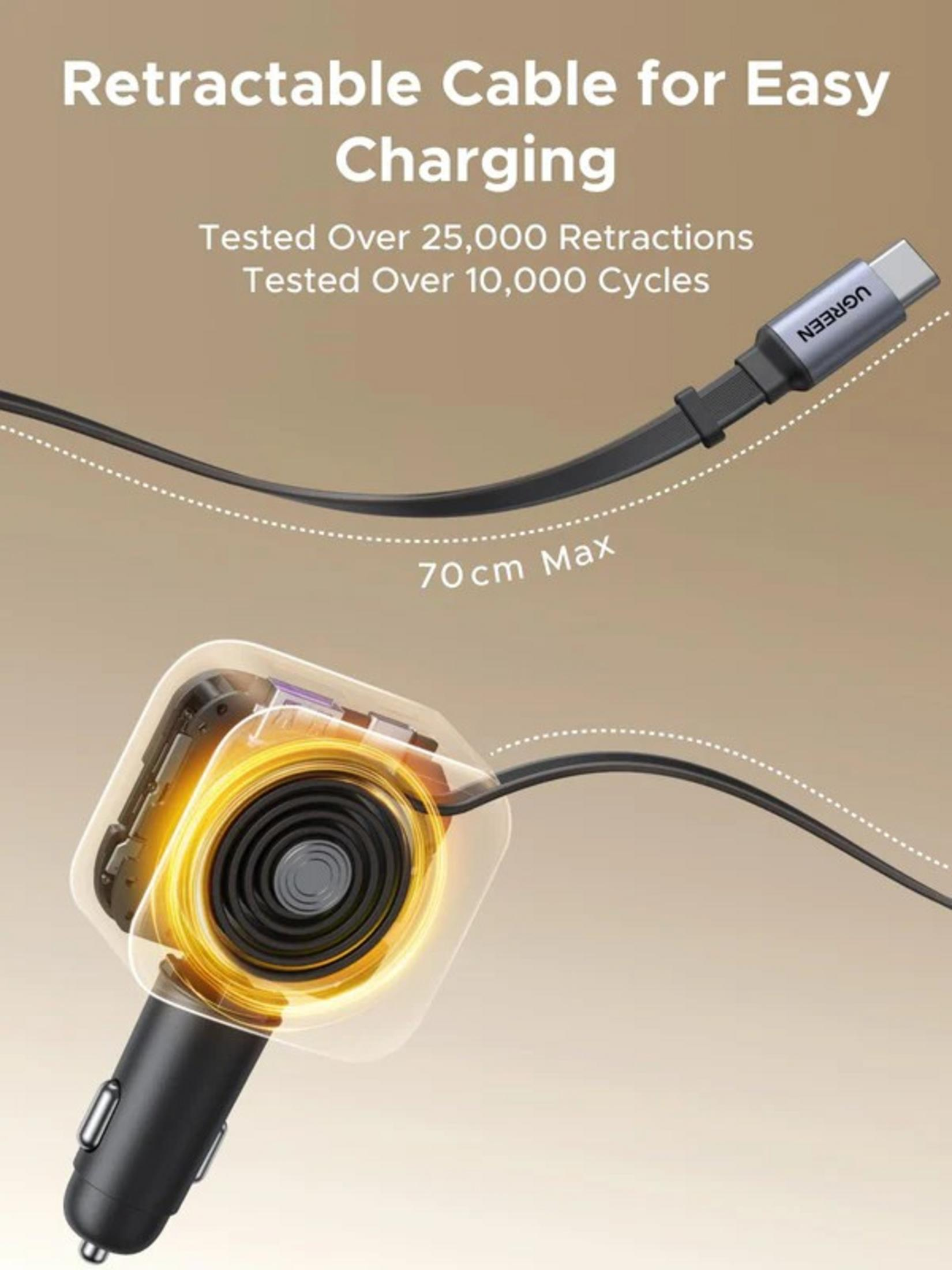 Wciągany samochodowy ładowarka USB-C z kablem 70 cm.