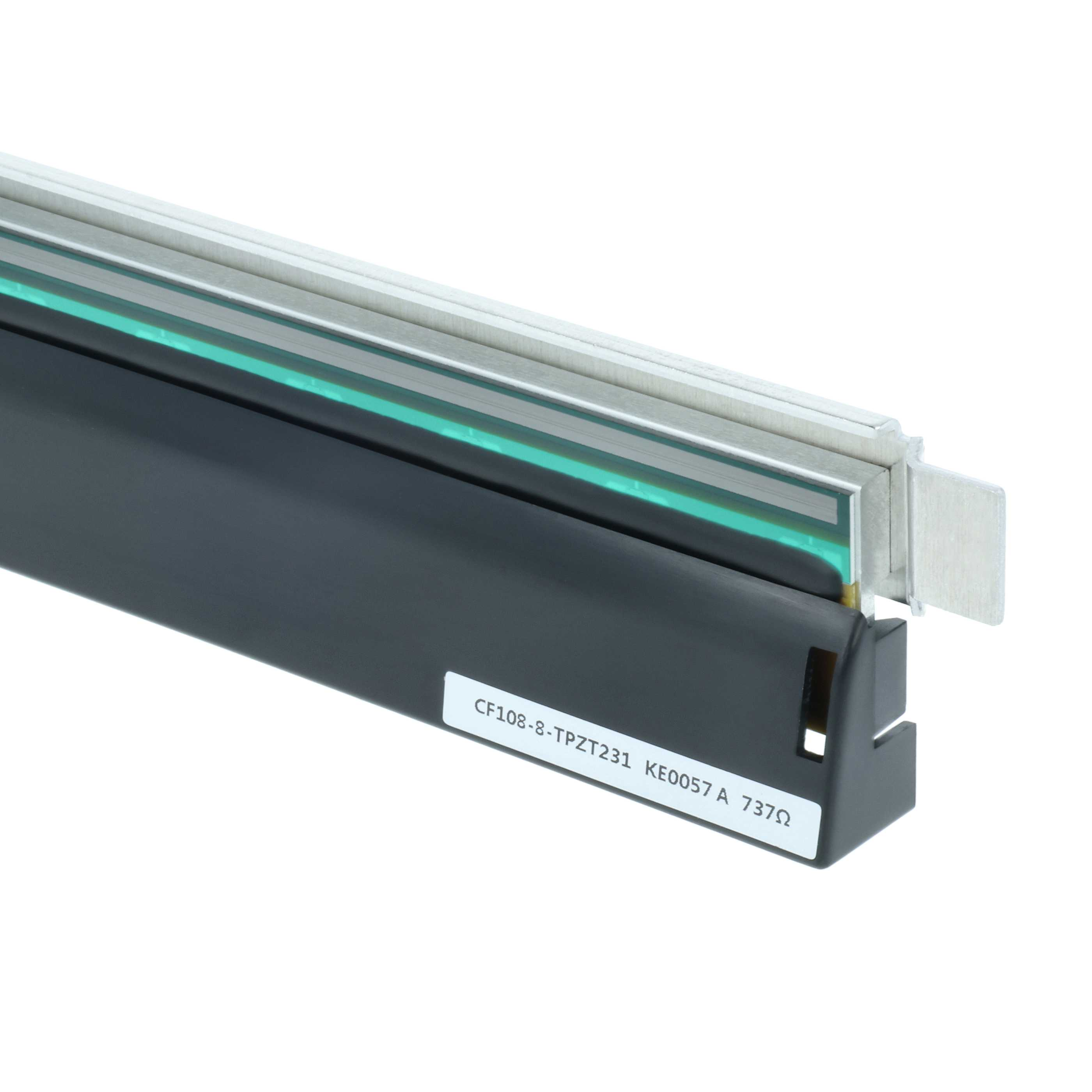 Ein schwarzes Bauteil mit silbernem Gehäuse und grüner Schicht. Beschriftung: CF108-8-TPZT231 KE0057 A 737Ω.