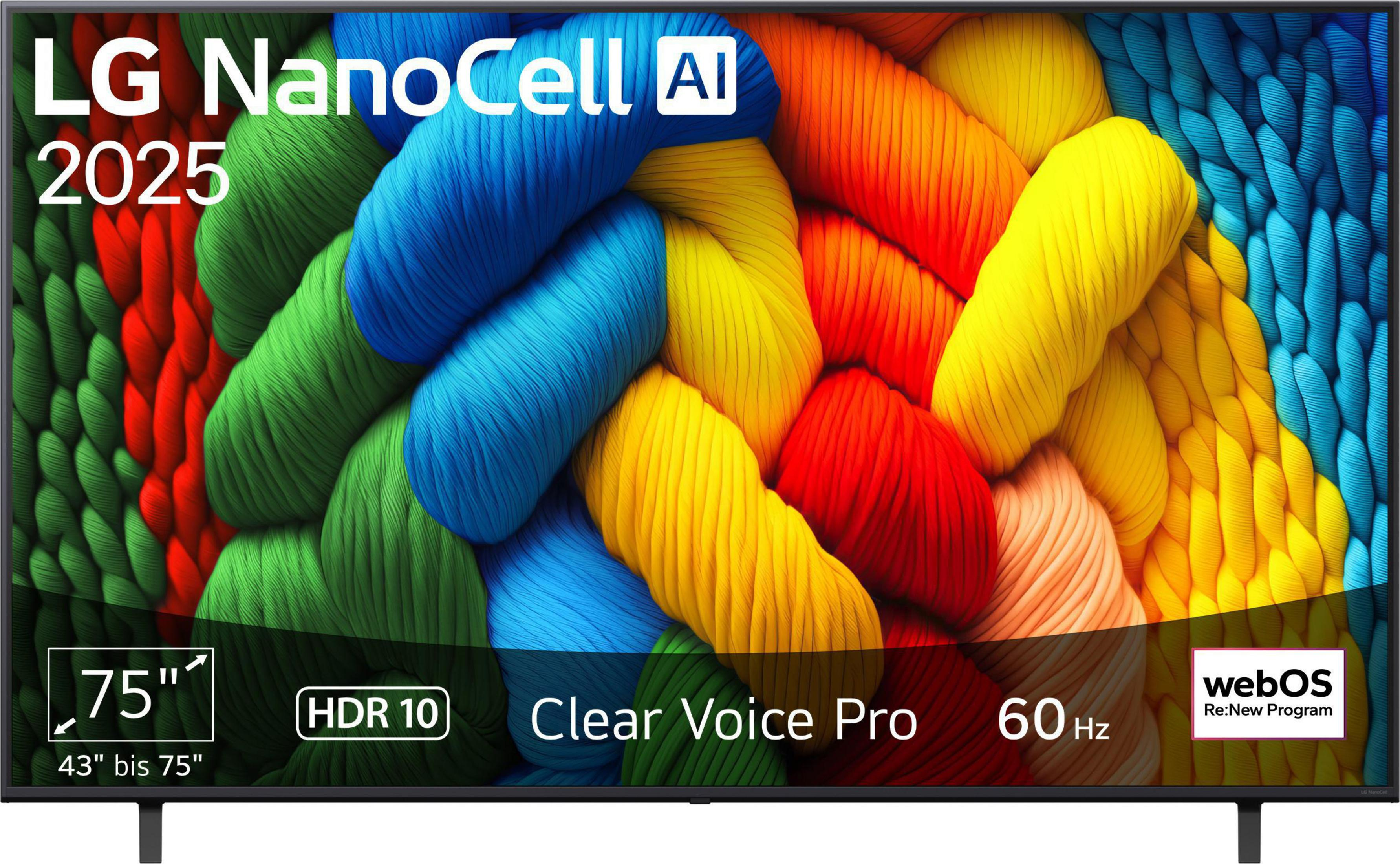TV LG NanoCell 2025 con textura de hilo colorido, 75 pulgadas, HDR10, Clear Voice Pro, 60 Hz, webOS