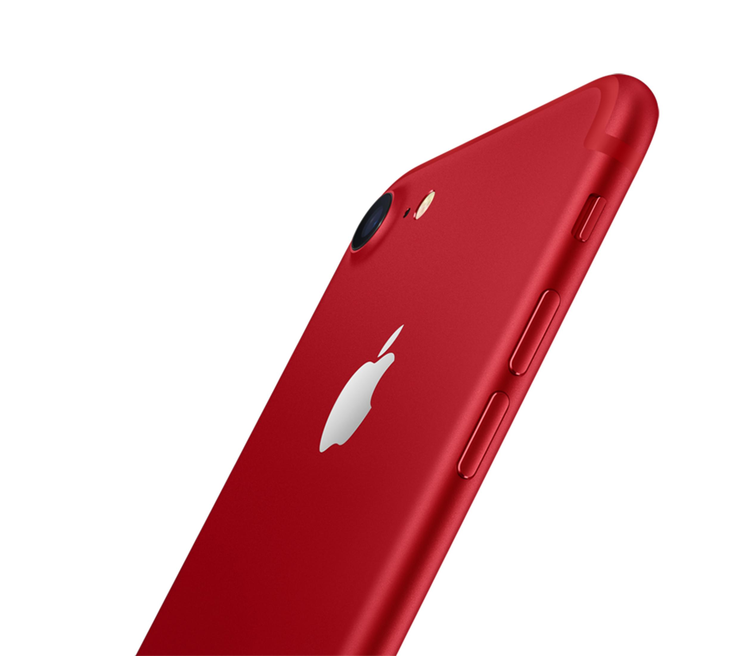 iPhone rosso con logo Apple, primo piano del retro.
