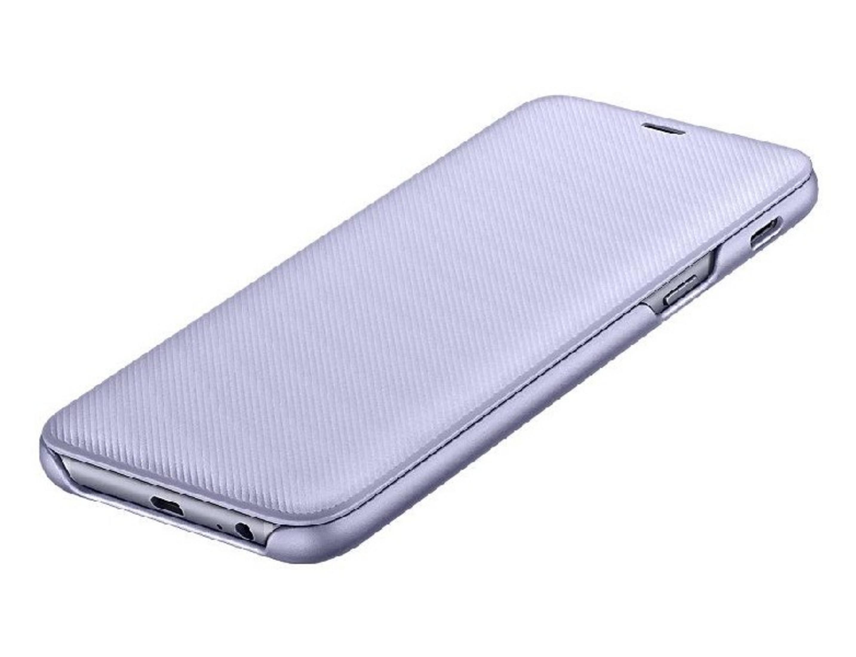 Una cover viola chiaro per telefono con texture a coste, su sfondo bianco.