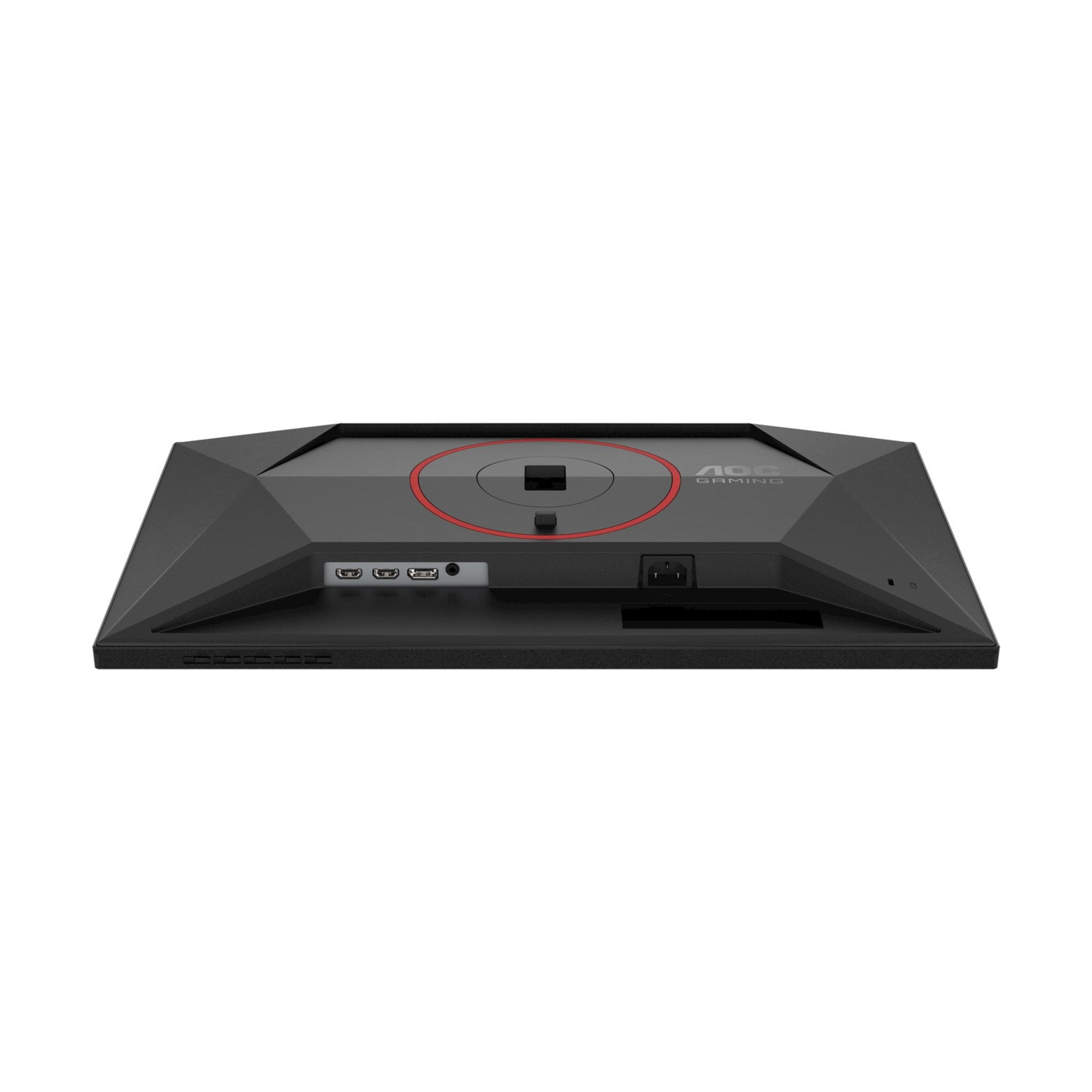 Vista posteriore di un monitor AOC Gaming nero con porte e logo.