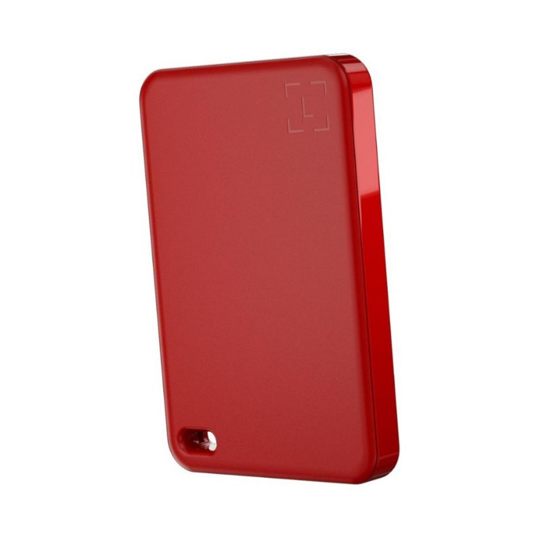Un objeto rectangular liso y rojo con esquinas redondeadas.