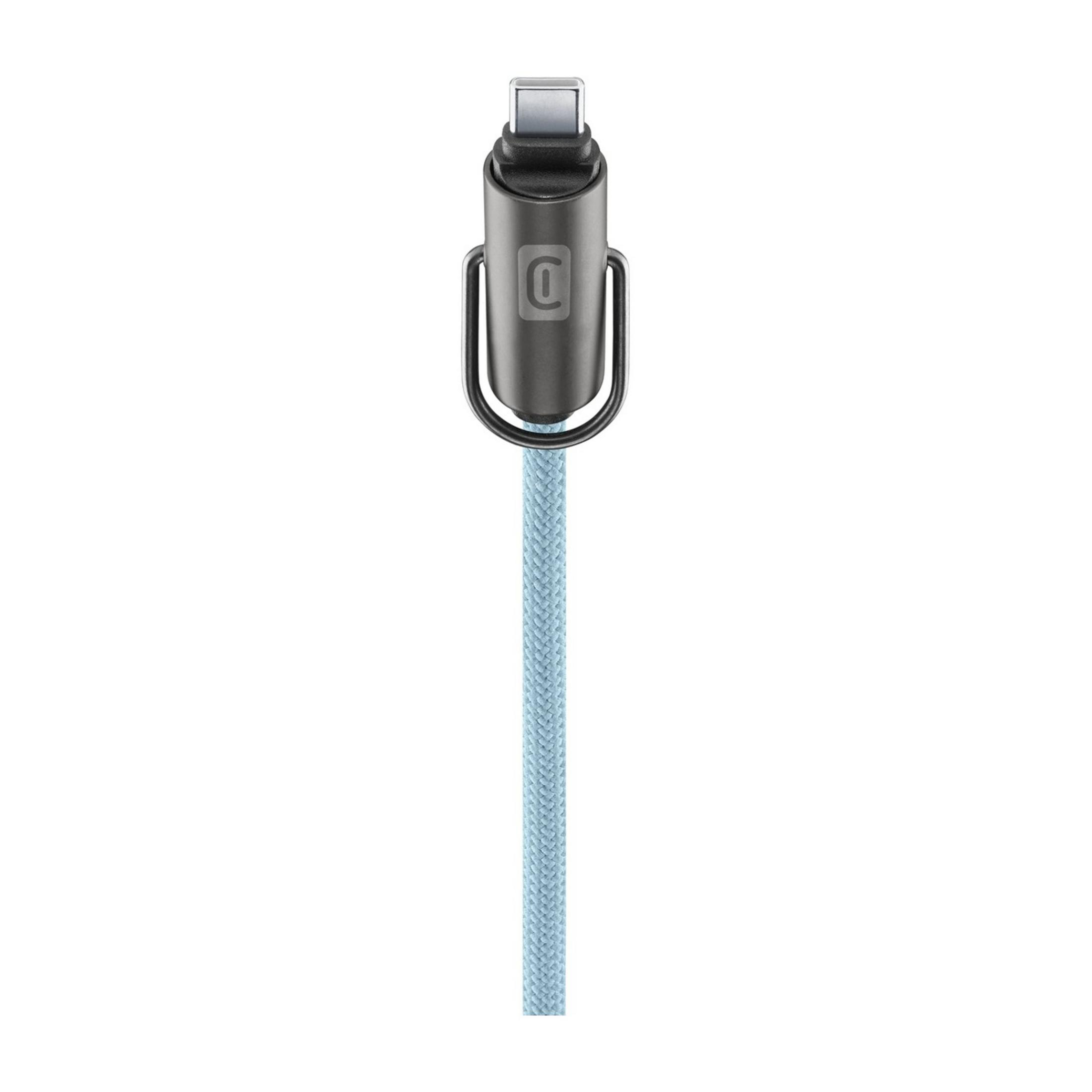 Ein graues Kabel mit einem USB-C-Anschluss und einem C-Logo.