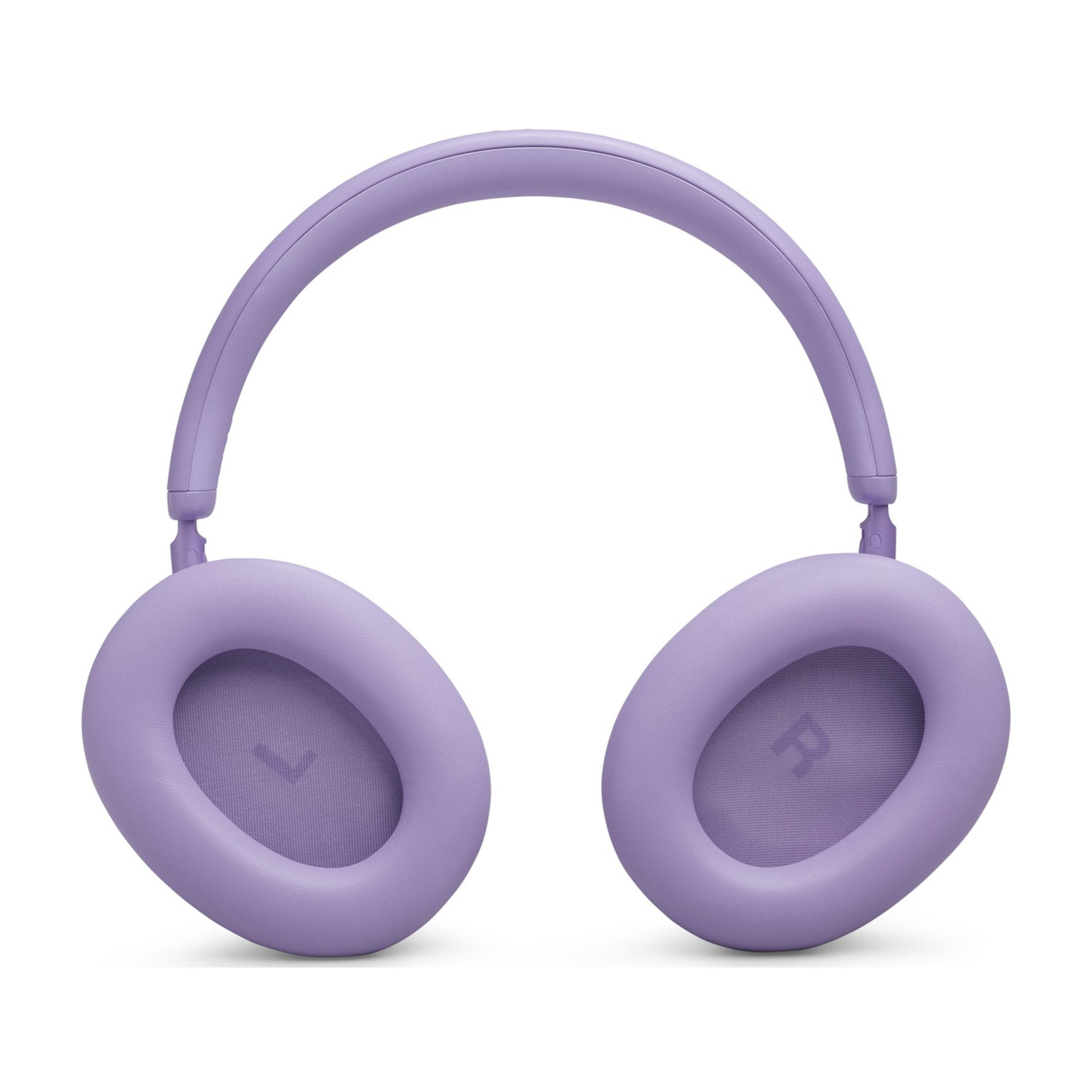 Cuffie viola con padiglioni imbottiti, su sfondo bianco.