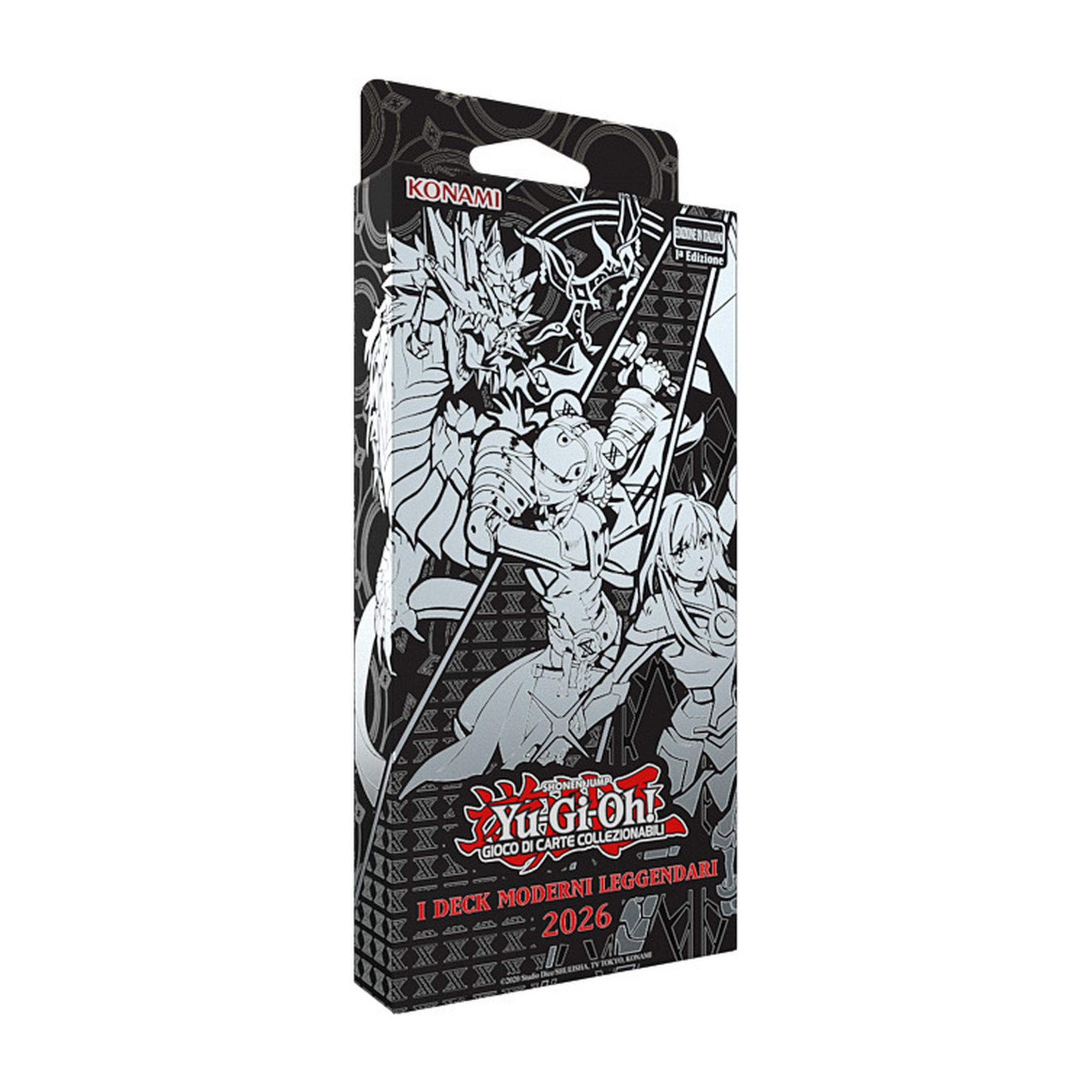 Confezione gioco di carte collezionabili Yu-Gi-Oh! con mostri e figure in bianco e nero.