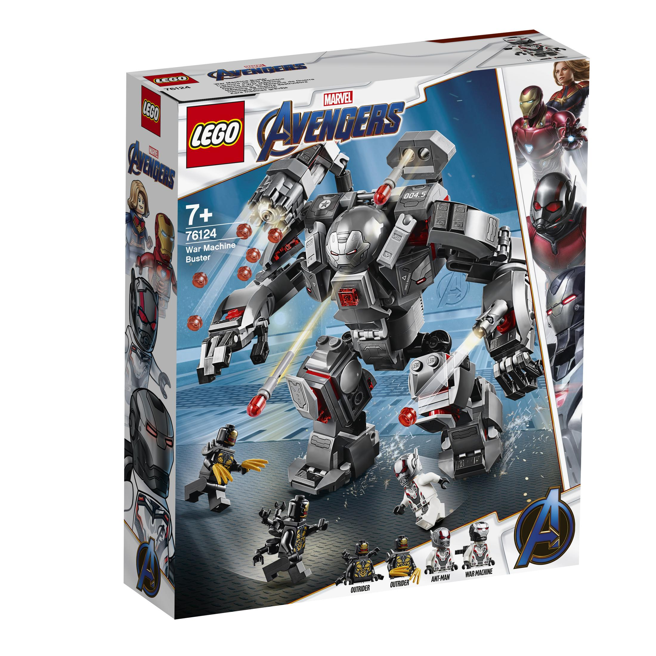 Set LEGO Avengers War Machine Buster con figure e un mech.