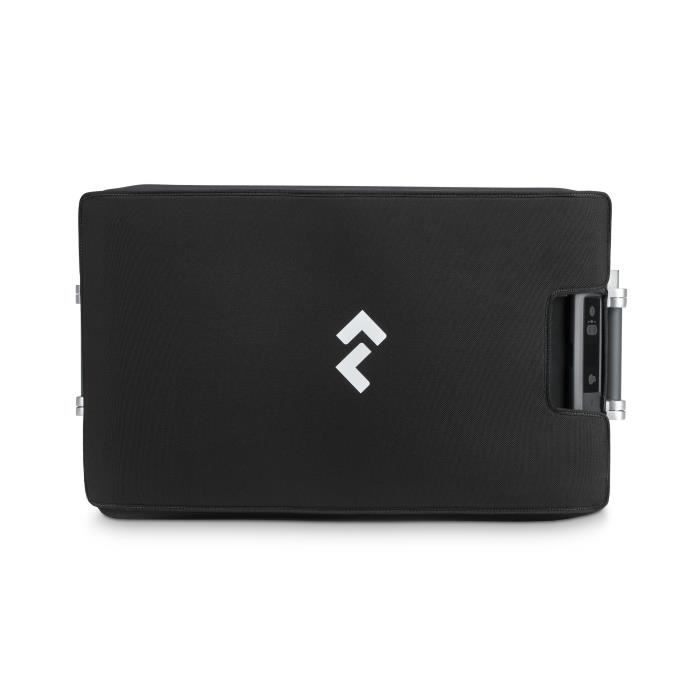 Black case with white arrow logo, silver handle, and strap.