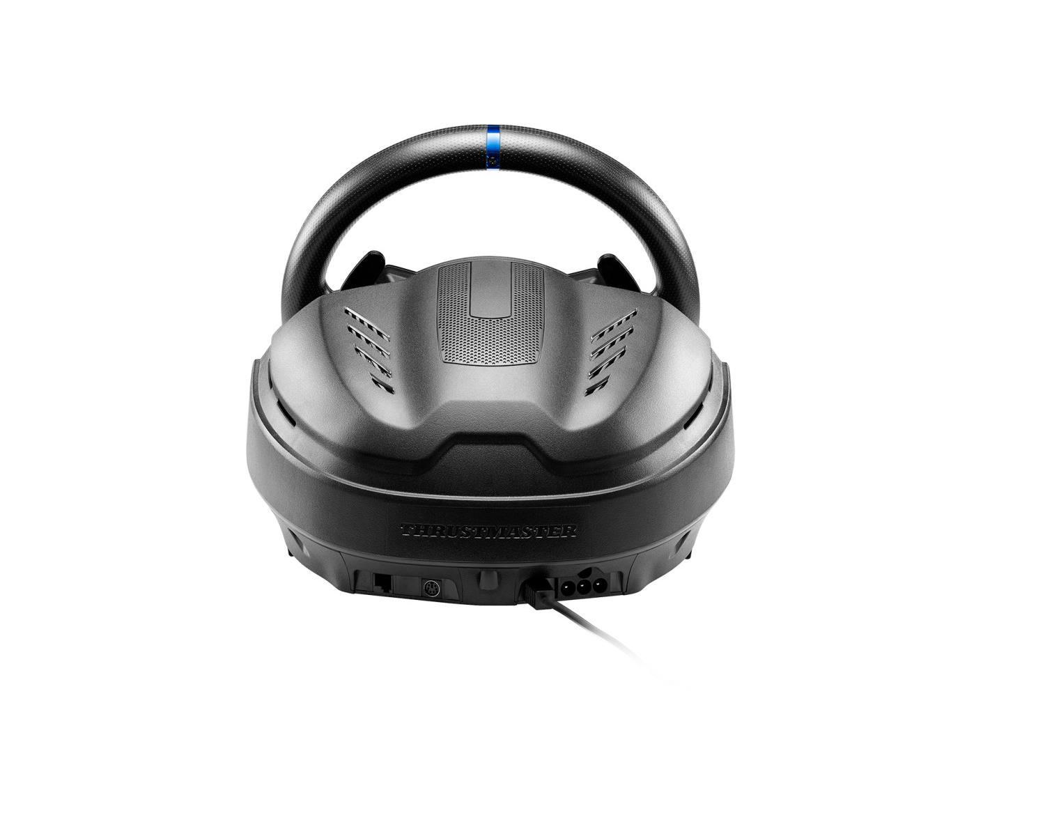Schwarzer Gaming-Lenkrad-Controller mit blauem Streifen am oberen Rand.