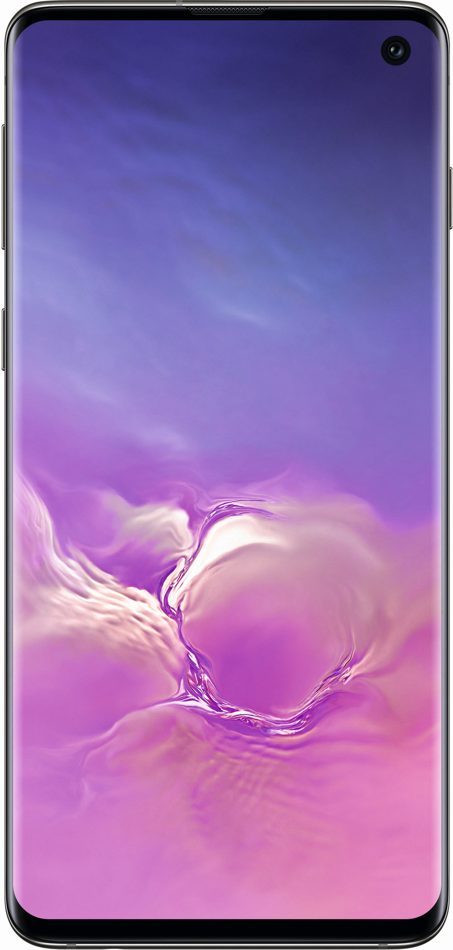 Ein modernes Smartphone mit einem Loch im Bildschirm für die Kamera. Der Hintergrund ist lila.