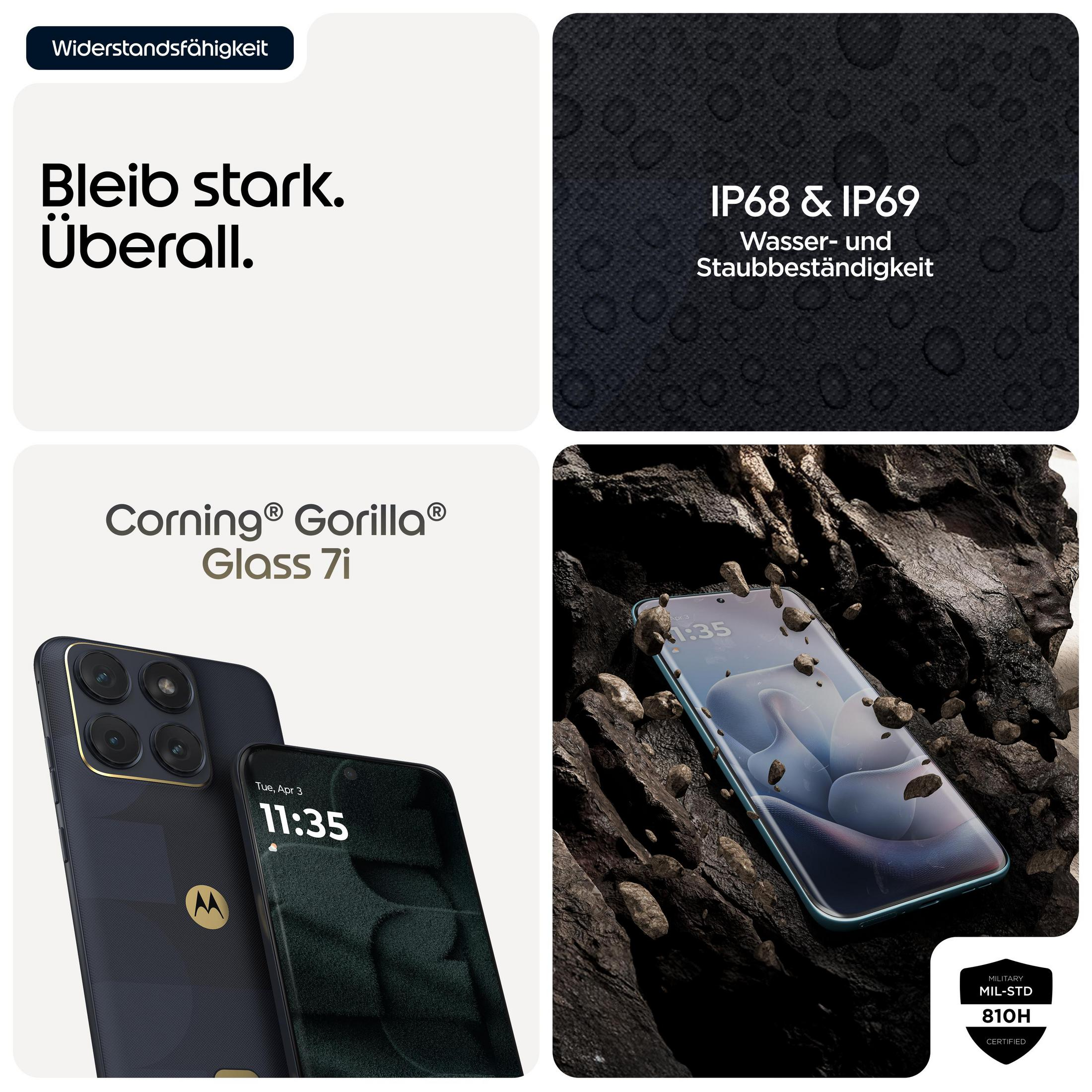Telefono Motorola con durabilità, resistenza a polvere/acqua IP68 e IP69.