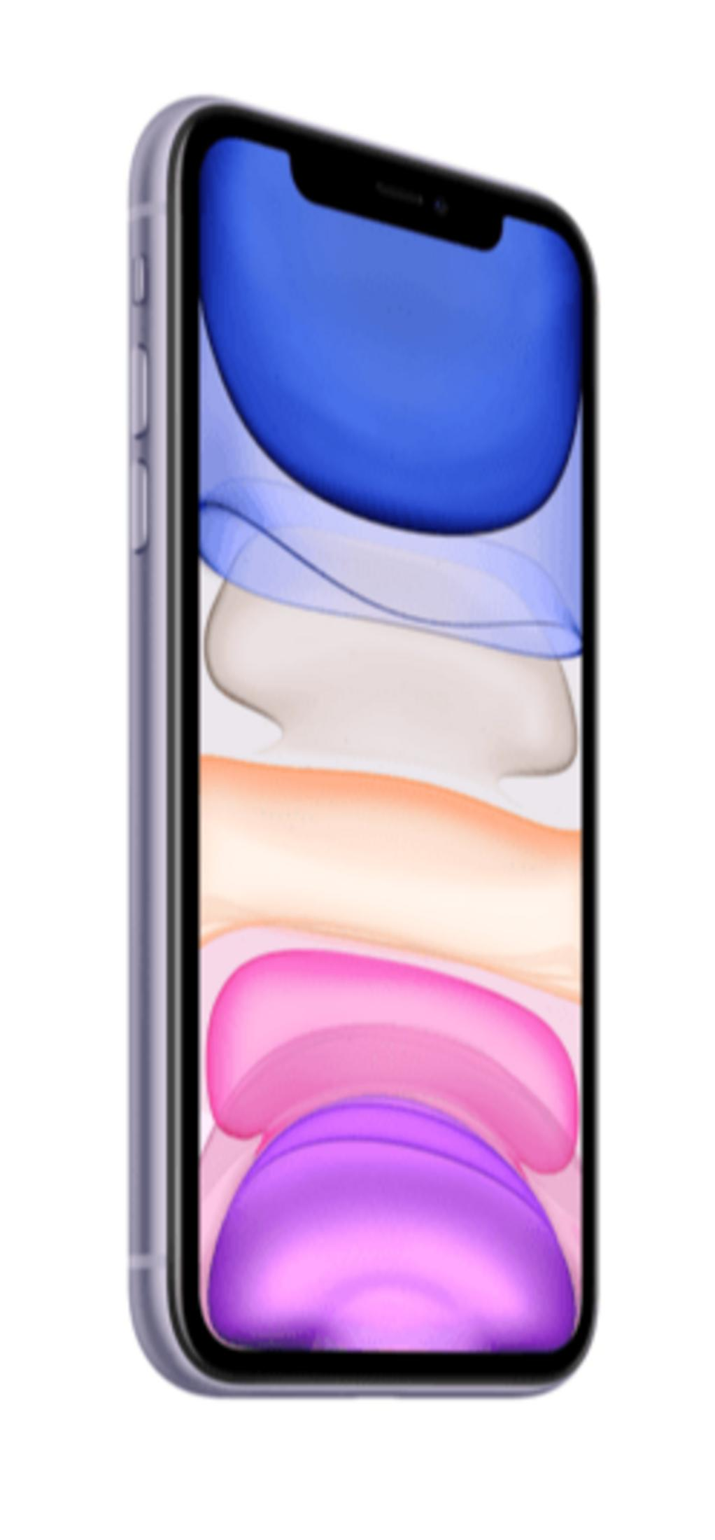 iPhone viola con uno sfondo astratto e colorato sullo schermo.