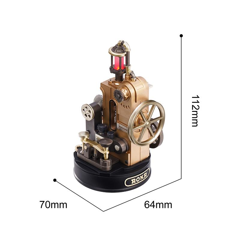 Dişliler ve kırmızı lambalı detaylı, bronz renkli steampunk model.