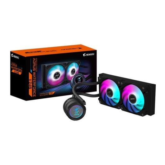 Un water cooler Aorus con due ventole e un radiatore.