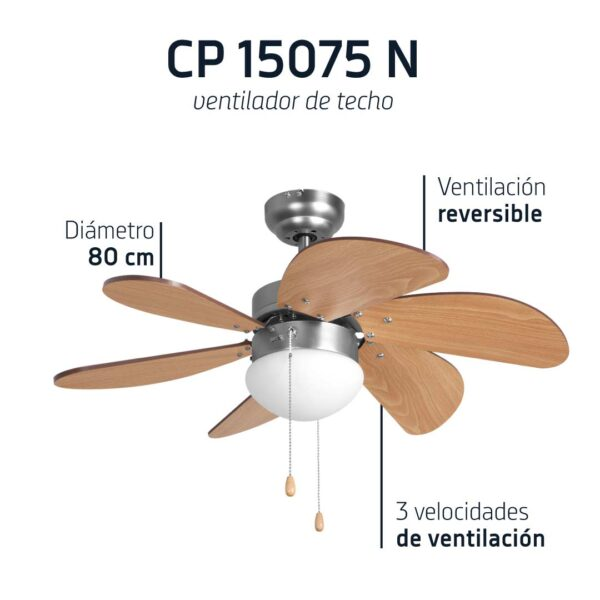 Ventilatore da soffitto CP 15075 N, diametro 80cm, reversibile, 3 velocità.