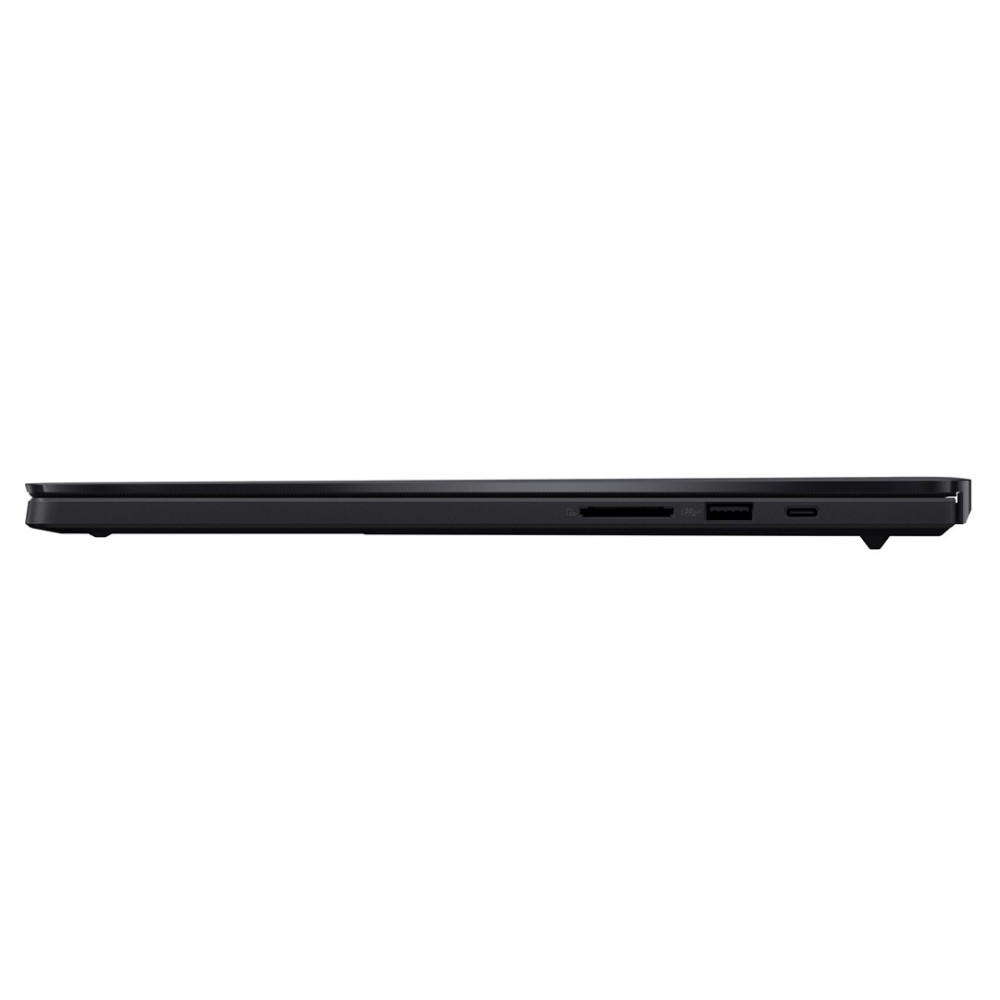 Czarny laptop z boku z portami.
