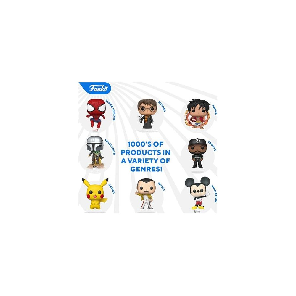 Figuras Funko en varios géneros: Superhéroes, Películas, Anime, TV, Juegos, Deportes, Música, Animación.