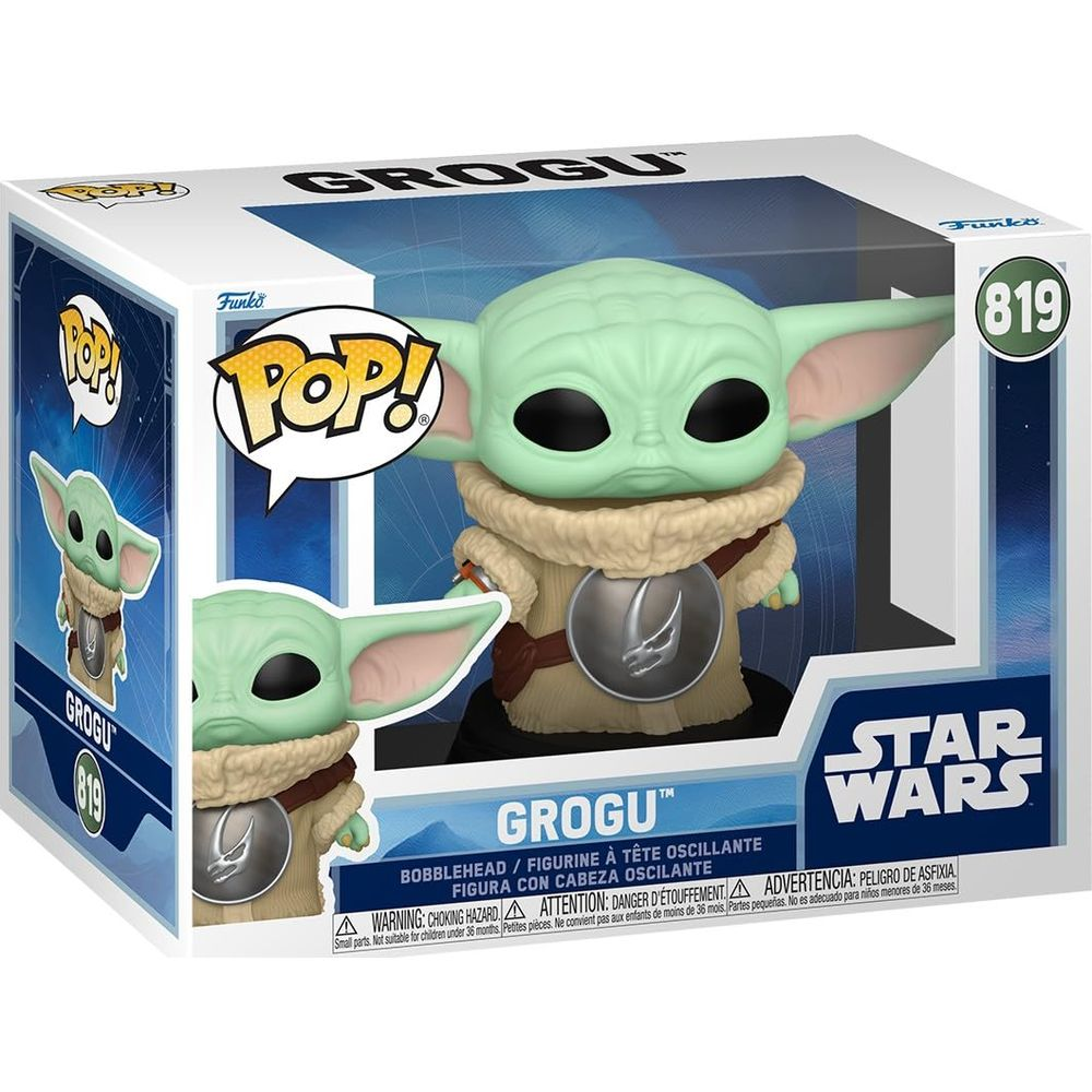 Figura Funko Pop! de Grogu de Star Wars, en su caja.