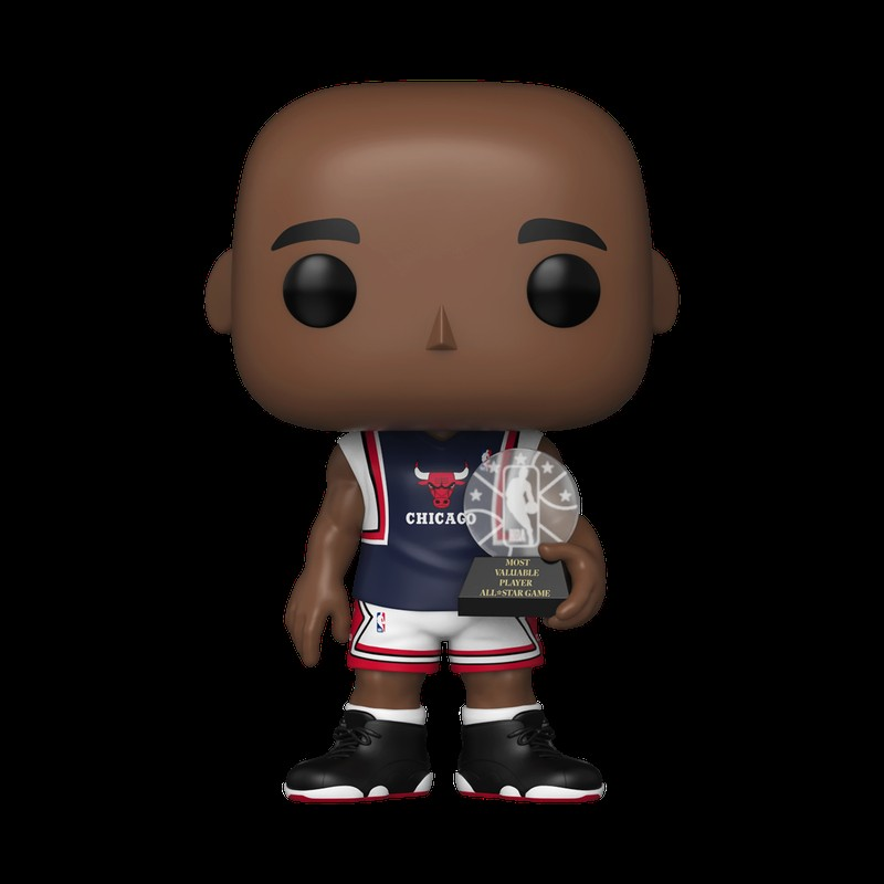 Una figura Funko Pop de un jugador de baloncesto con uniforme de los Chicago Bulls.