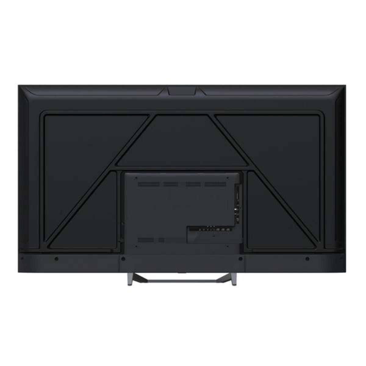 Parte trasera de un televisor negro mostrando puertos y rejillas de ventilación.
