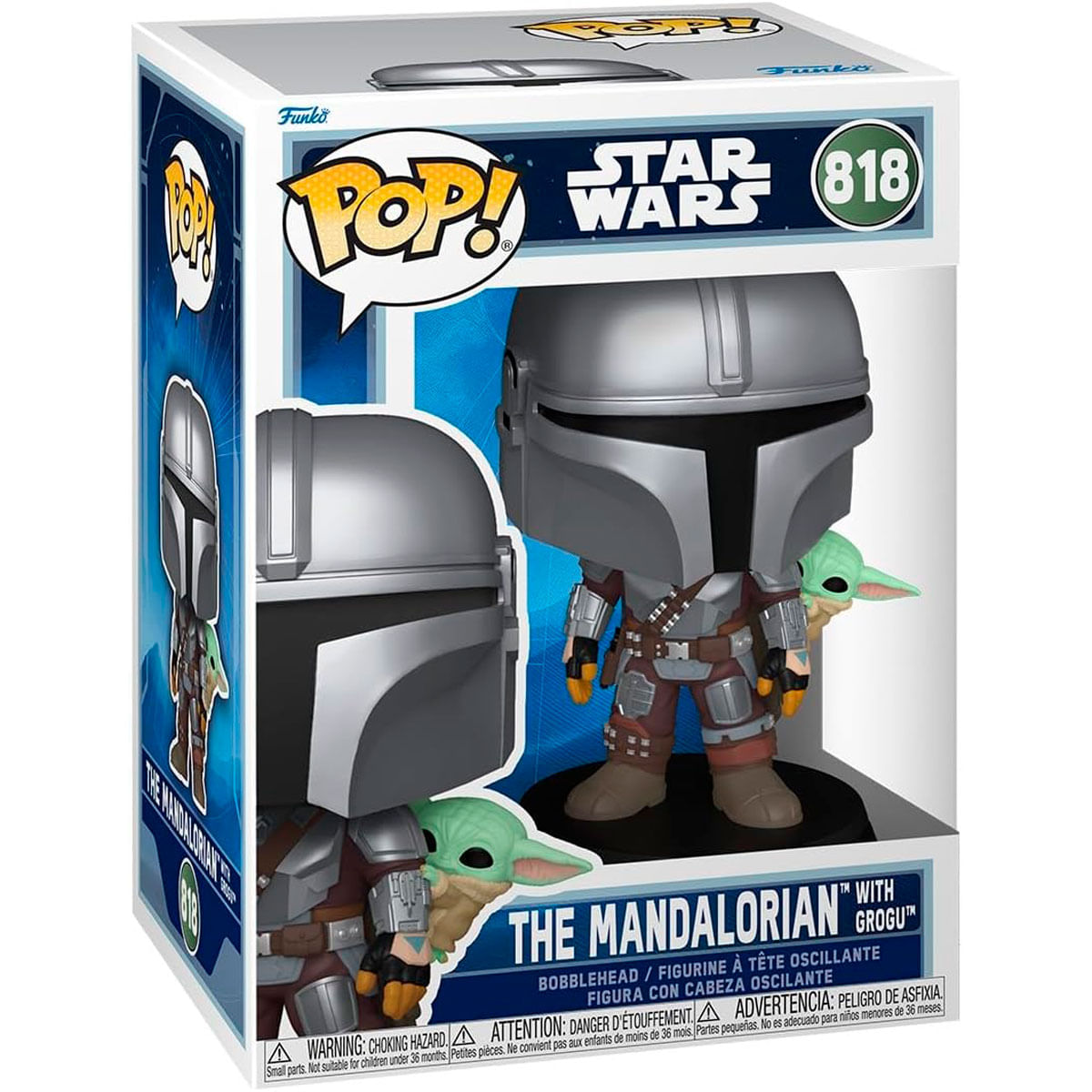 Caja Funko Pop con figuras de The Mandalorian y Grogu.