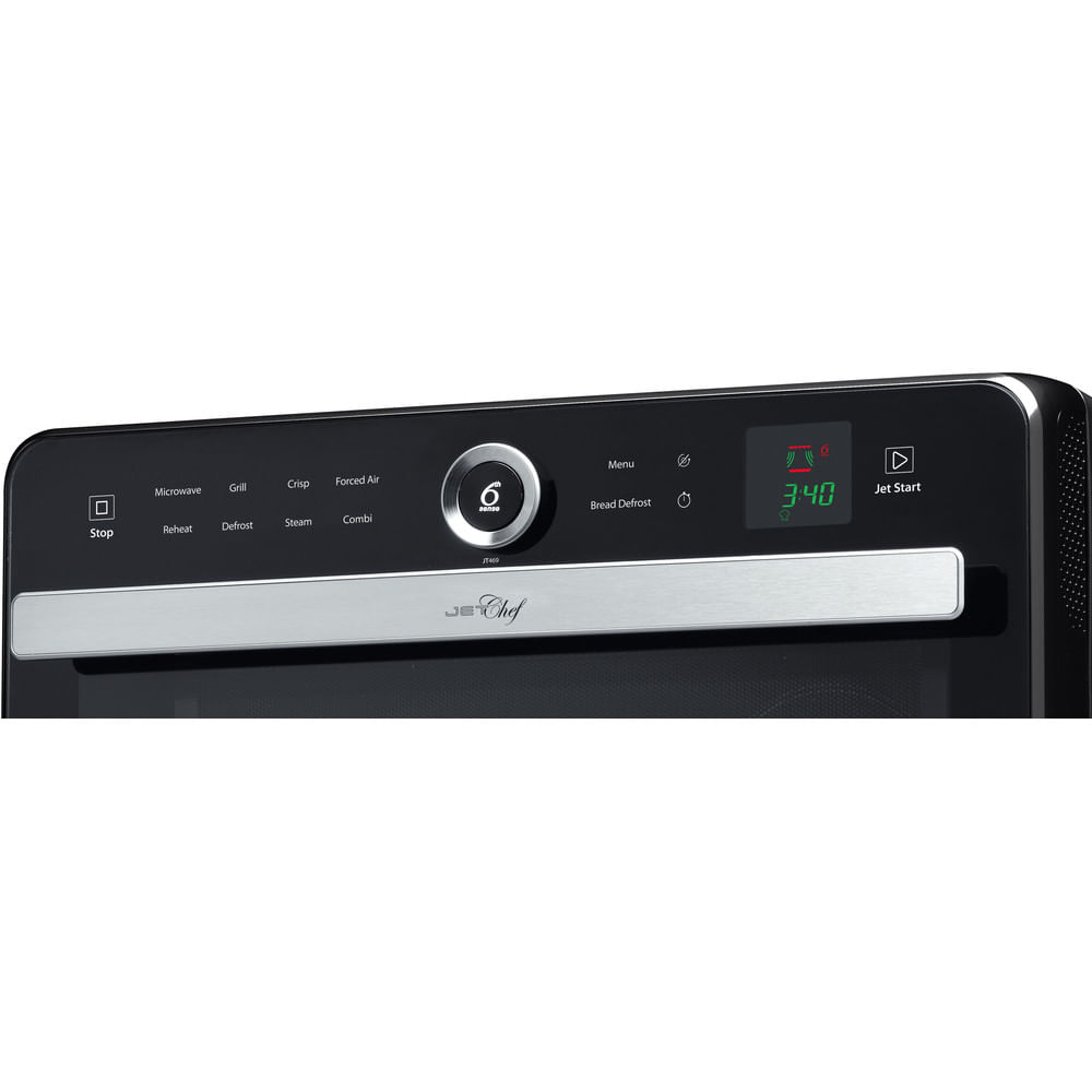 Black oven control panel with digital displays and buttons.