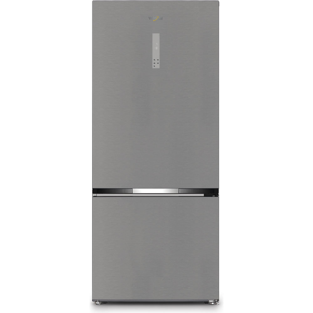 Un frigorifero freestanding in acciaio inossidabile con display digitale.