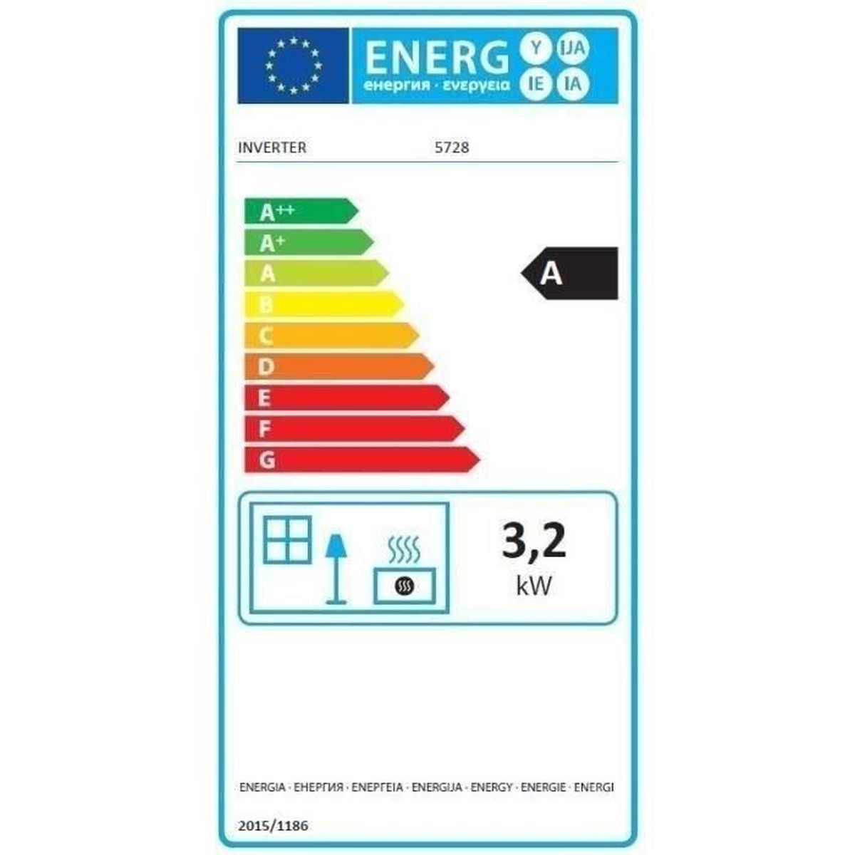 Etichetta energetica per inverter, classe A, 3,2 kW.